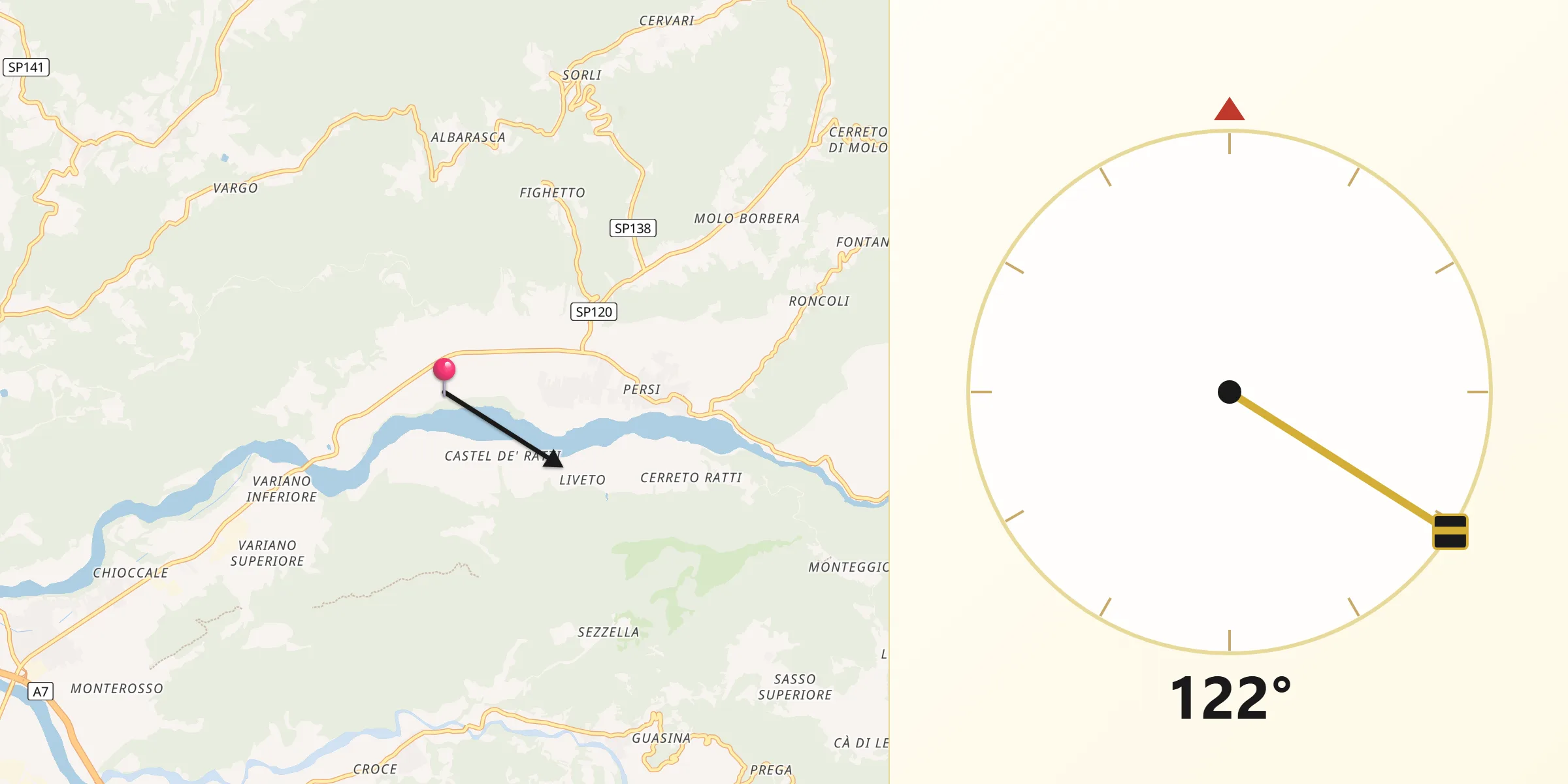 Direzione della Qibla da Borghetto di Borbera