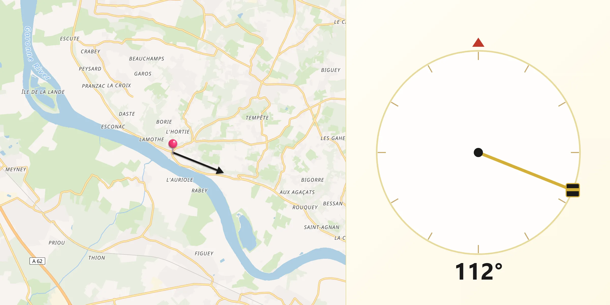 Direction vers la Qibla depuis Cambes