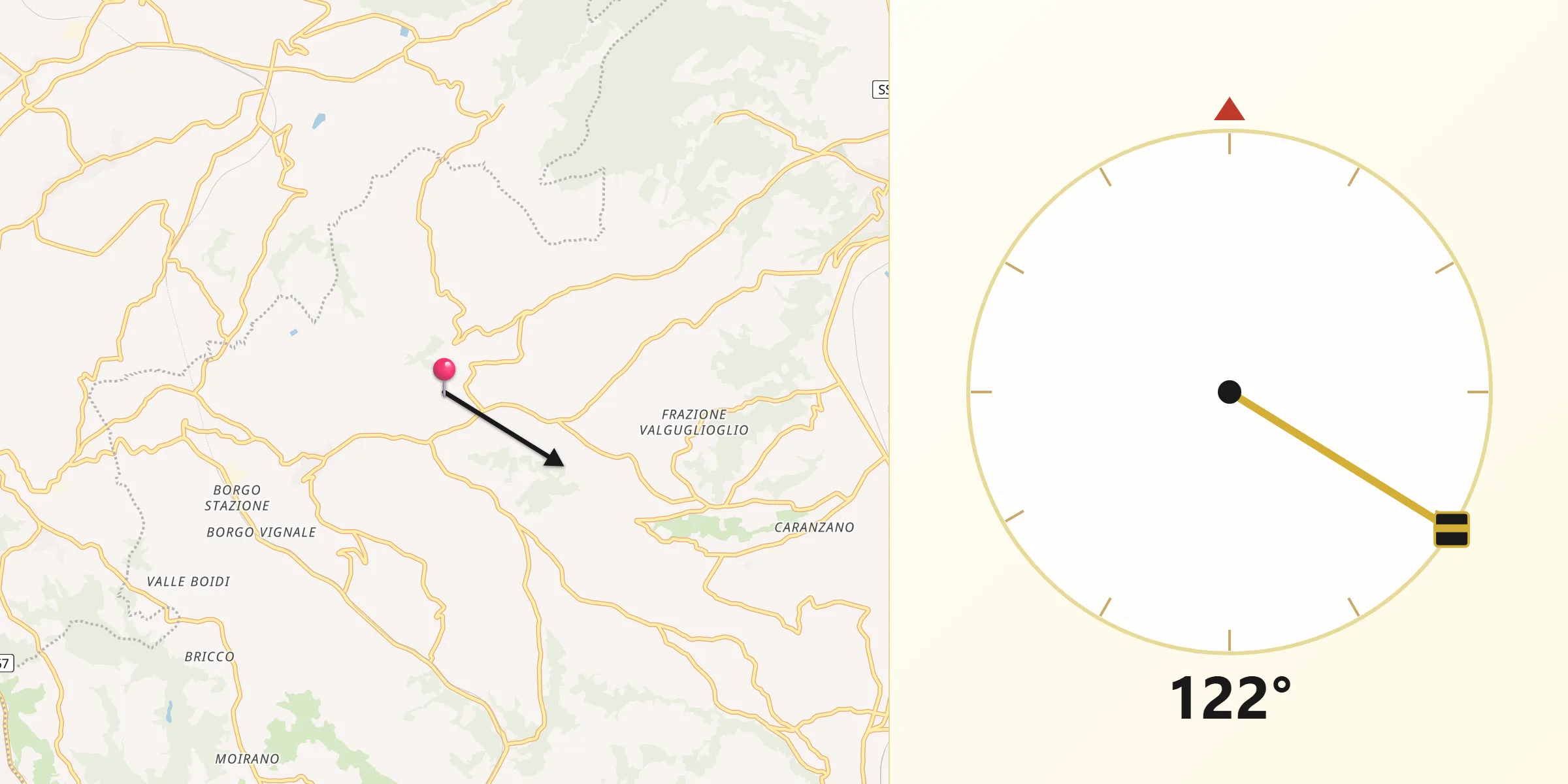 Direzione della Qibla da Ricaldone