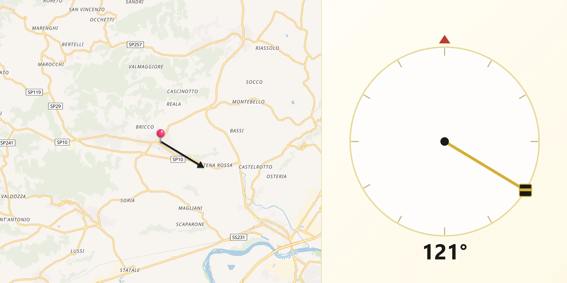 Direzione della Qibla da Piobesi d'Alba