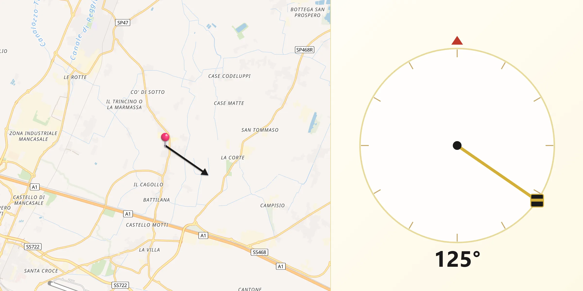 Direzione della Qibla da Massenzatico