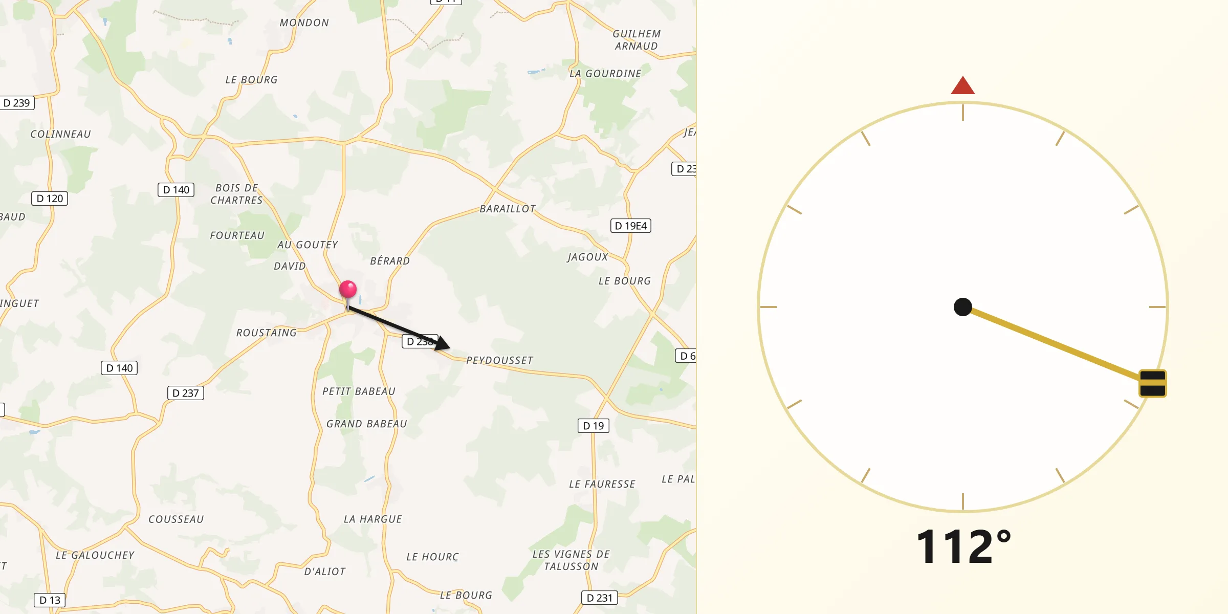 Direction vers la Qibla depuis Targon