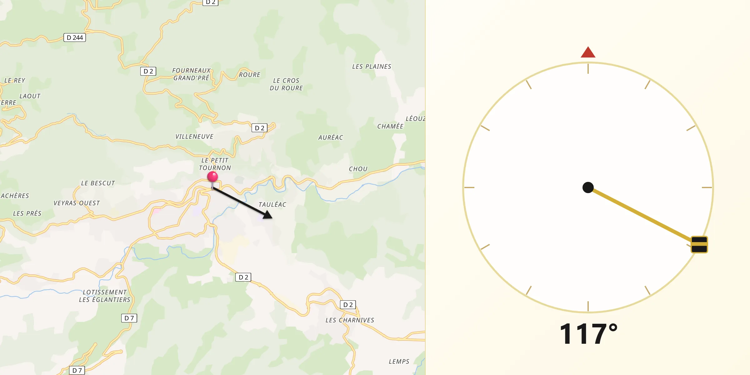 Direction vers la Qibla depuis Privas