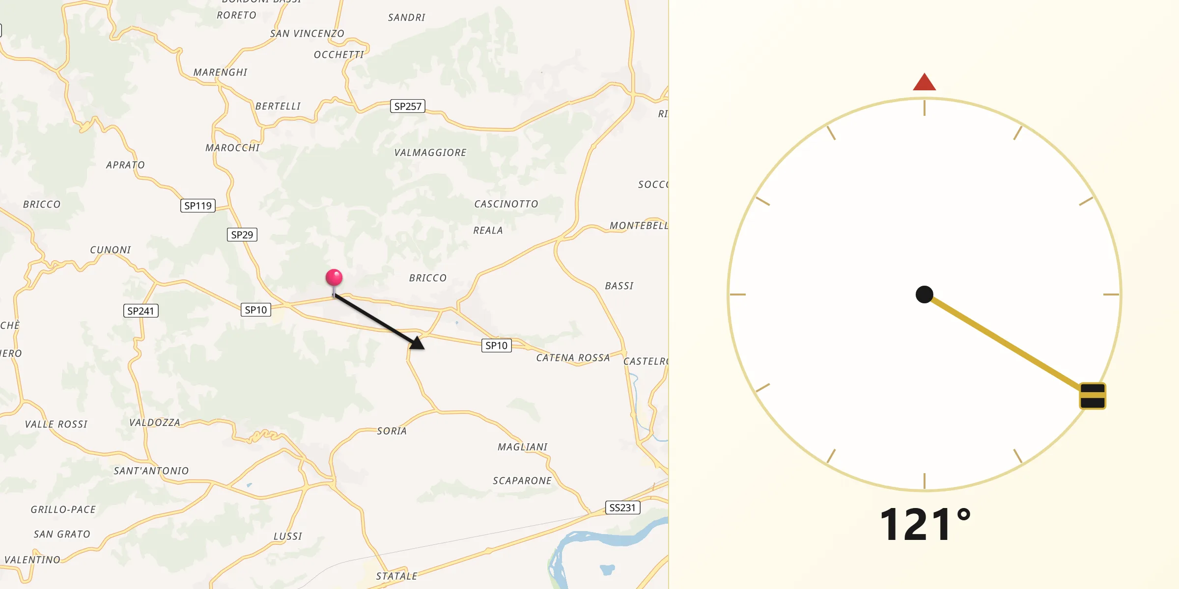 Direzione della Qibla da Corneliano d'Alba