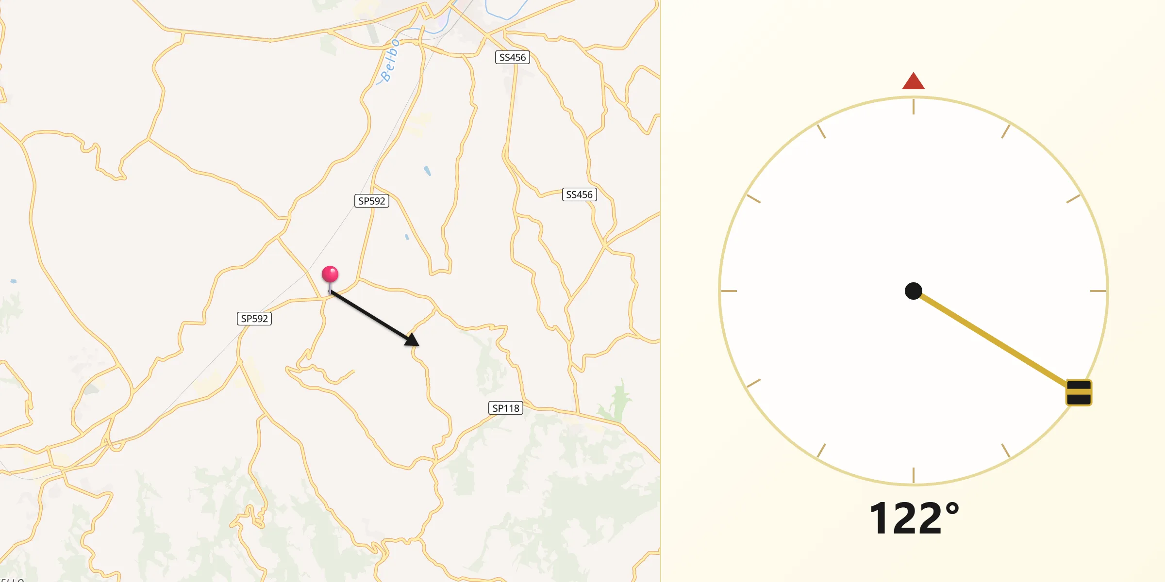 Direzione della Qibla da Calamandrana