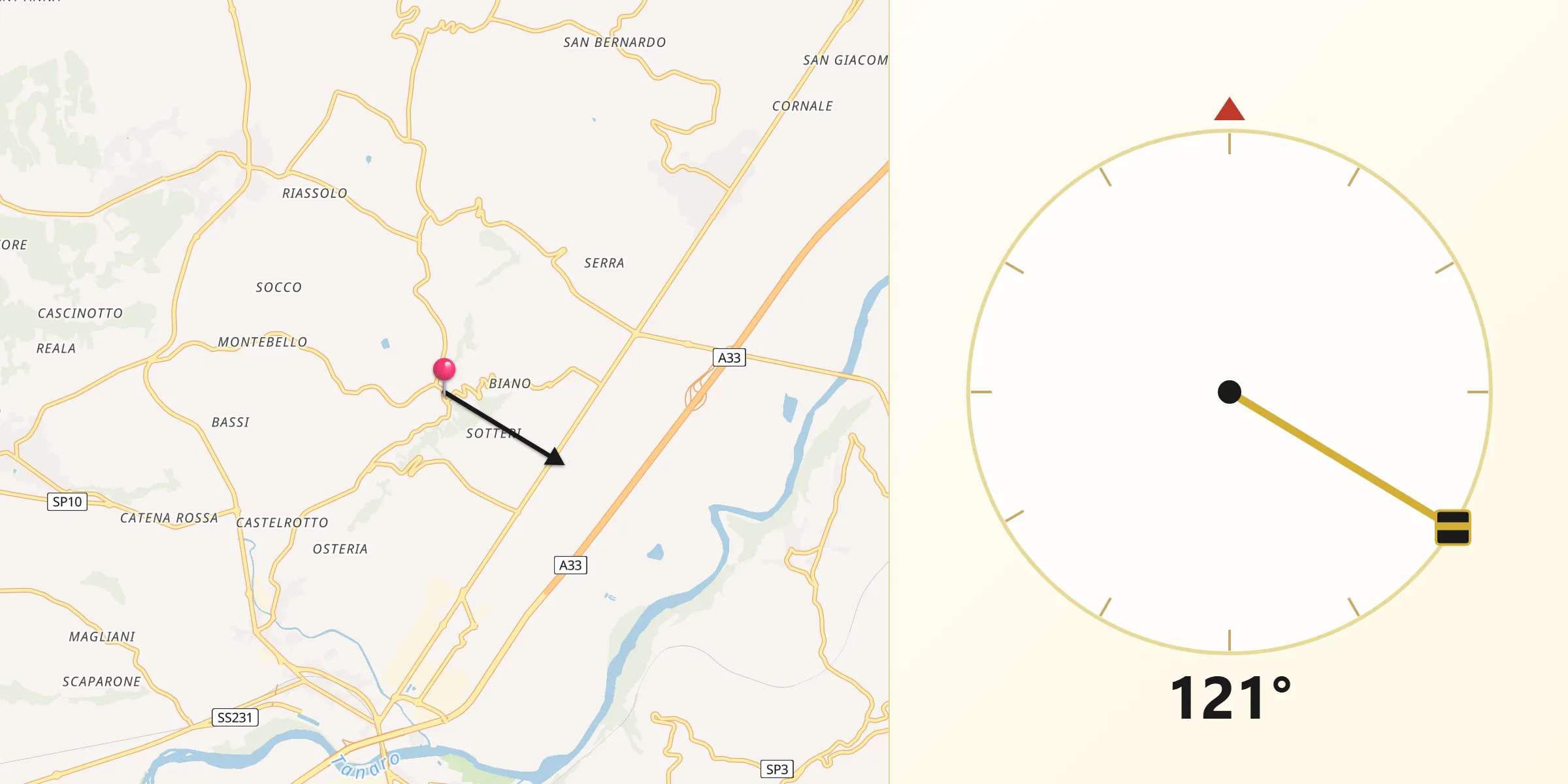 Direzione della Qibla da Guarene