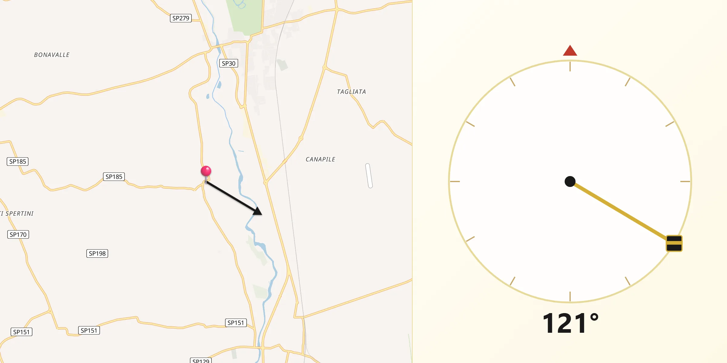 Direzione della Qibla da Cavallerleone
