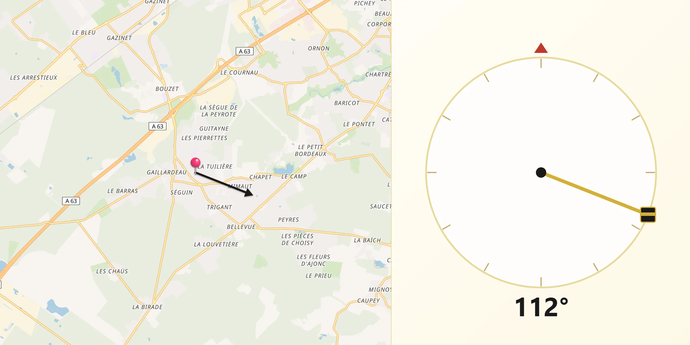 Direction vers la Qibla depuis Cestas