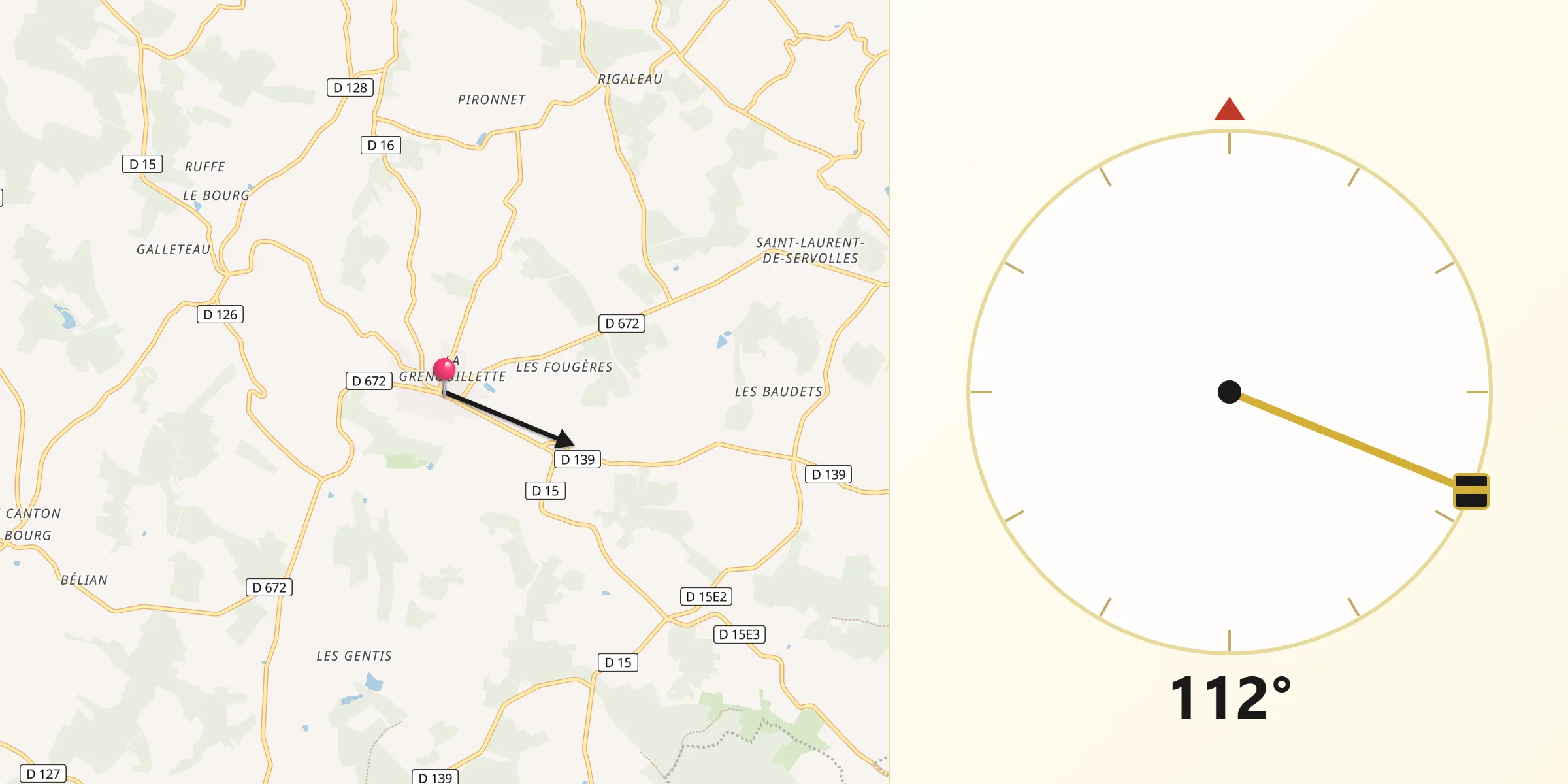 Direction vers la Qibla depuis Pellegrue