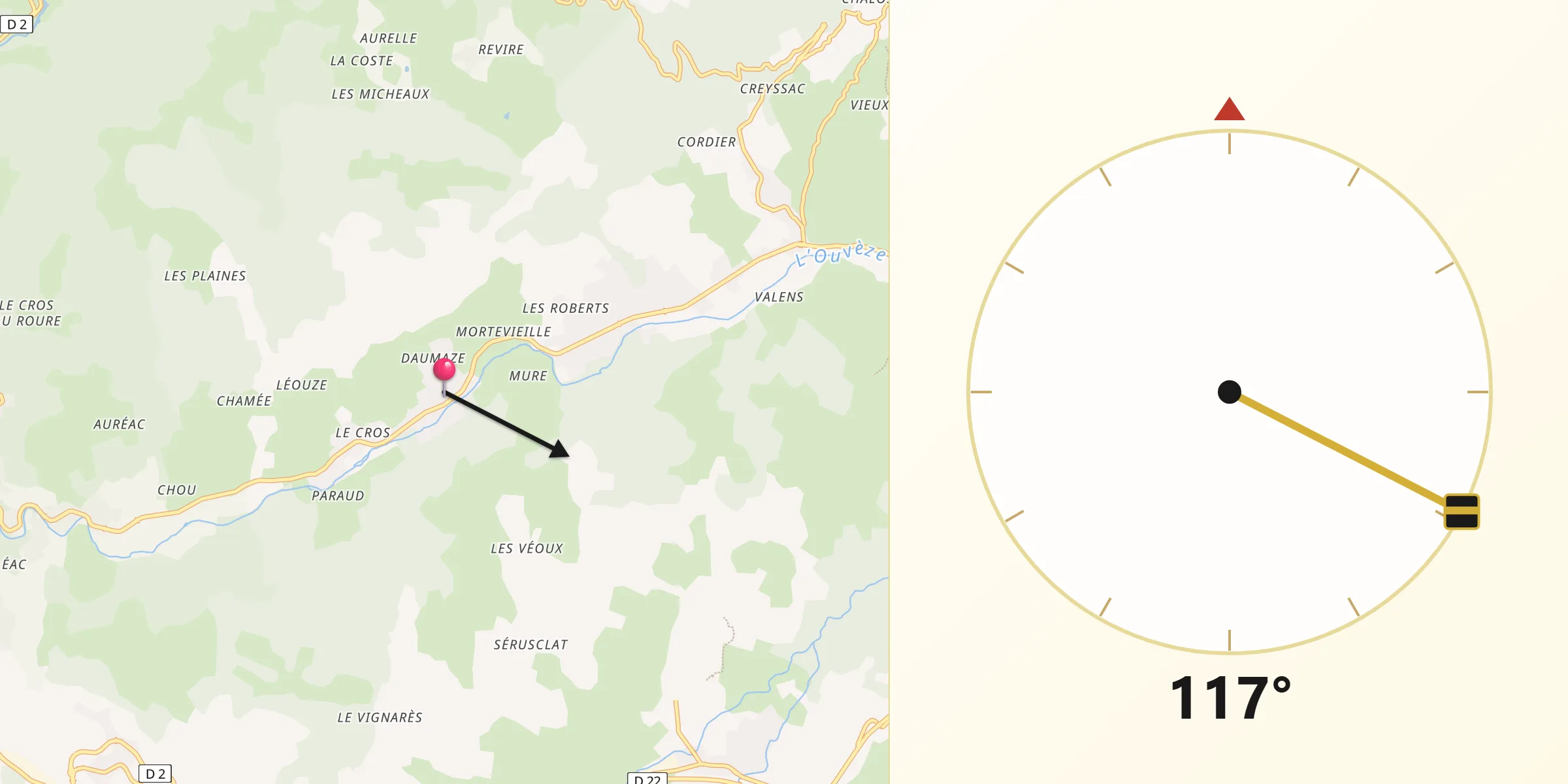 Direction vers la Qibla depuis Flaviac