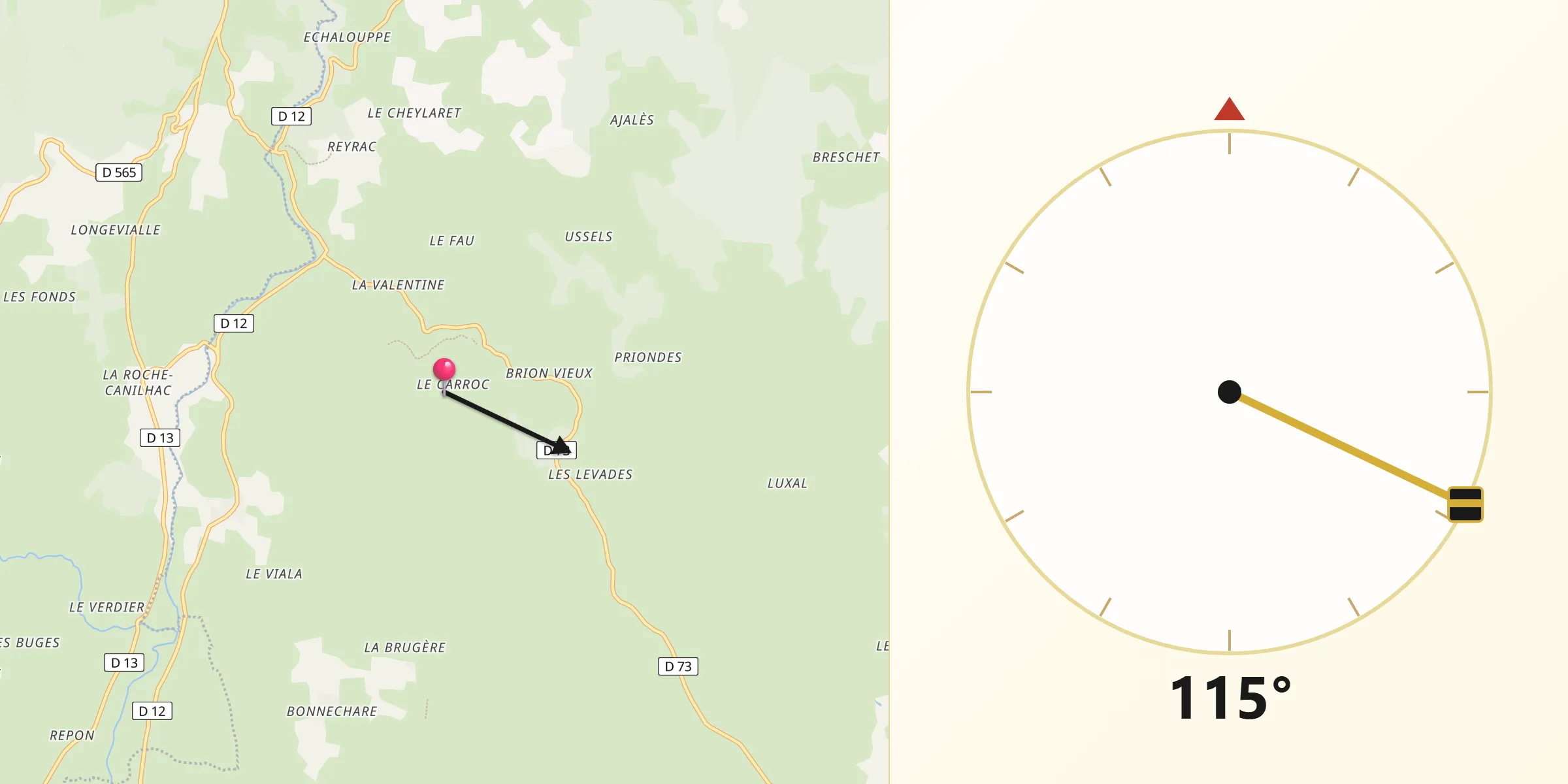 Direction vers la Qibla depuis La Fage-Montivernoux