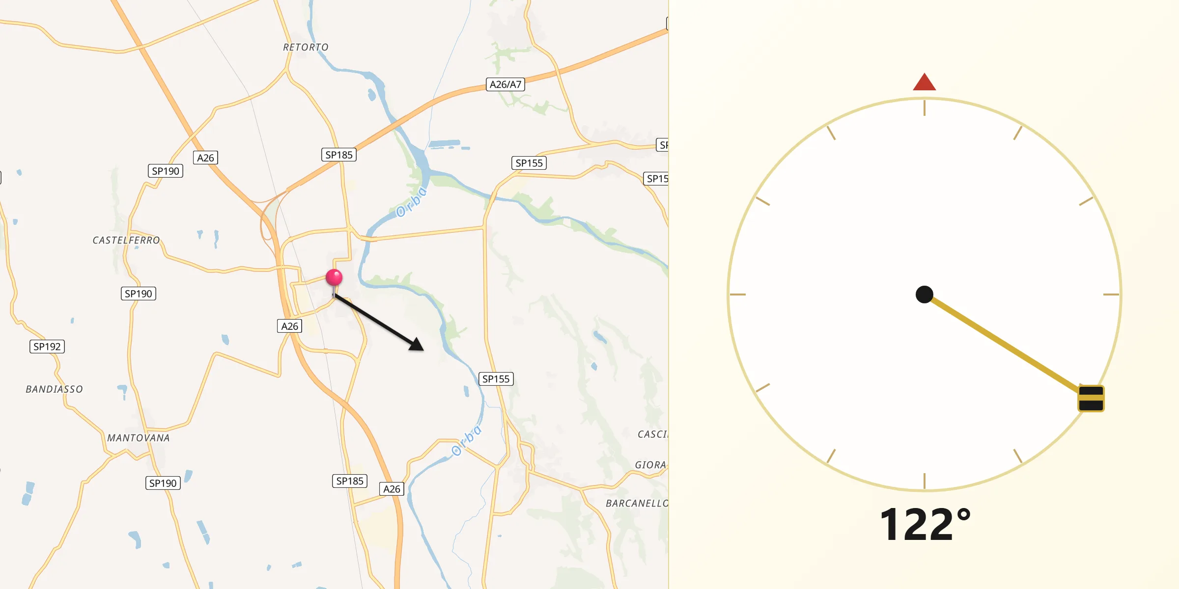 Direzione della Qibla da Predosa