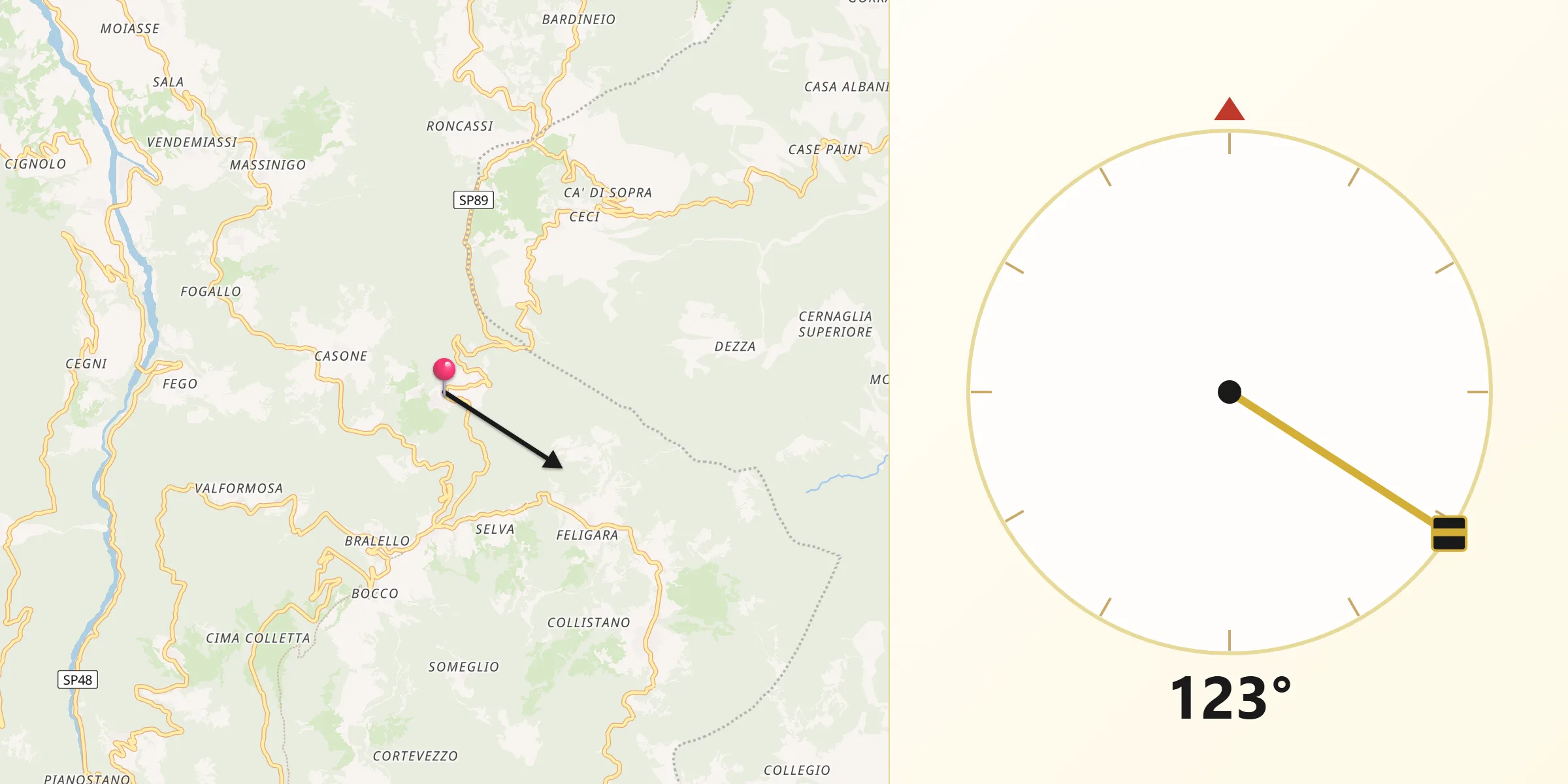 Direzione della Qibla da Pregola