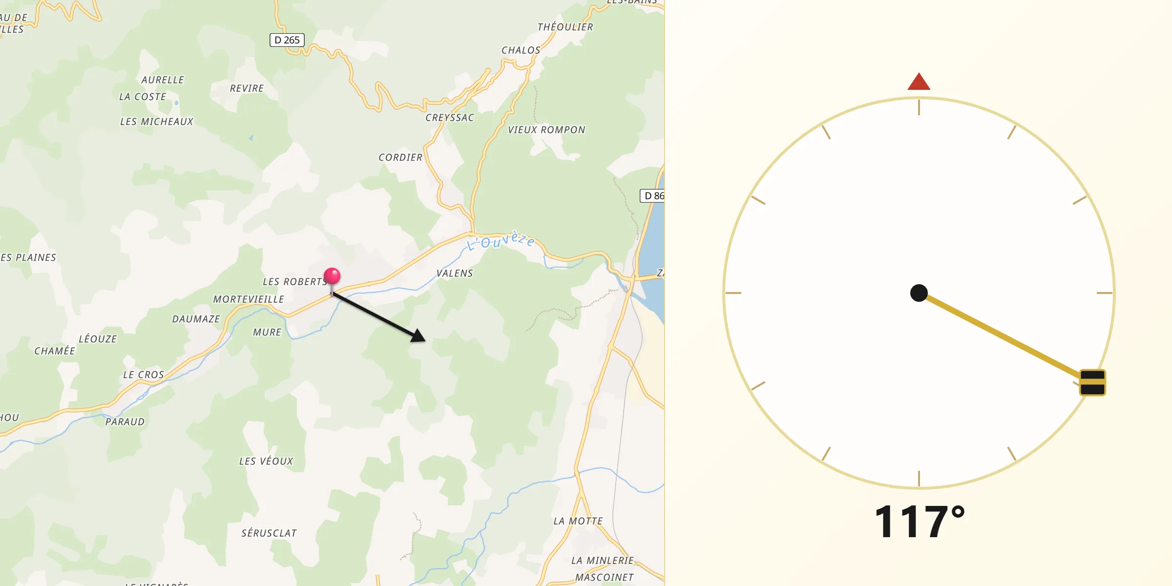 Direction vers la Qibla depuis Saint-Julien-en-Saint-Alban