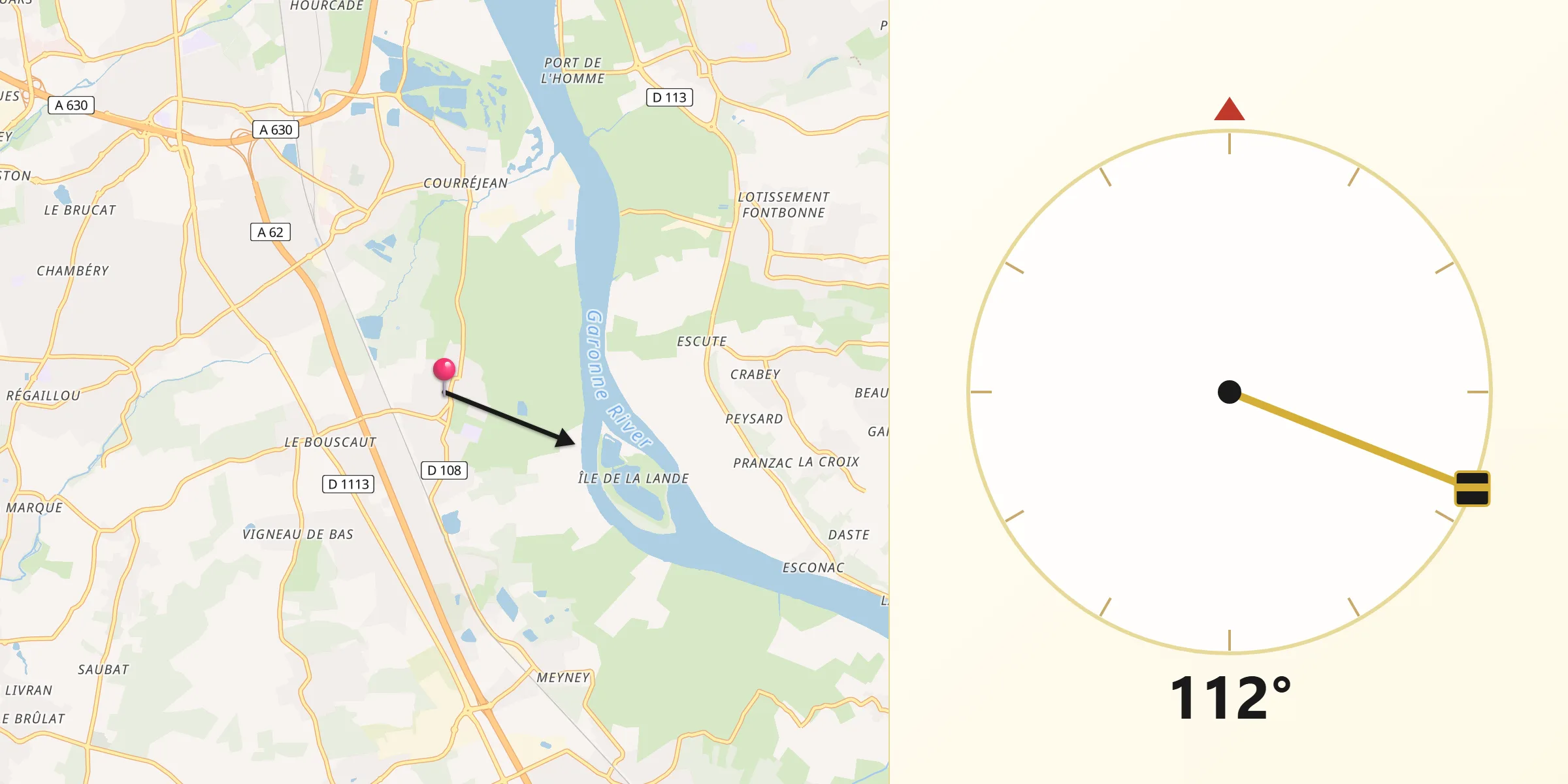 Direction vers la Qibla depuis Cadaujac