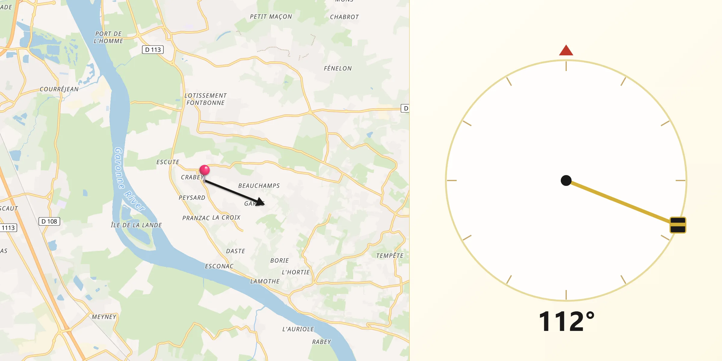 Direction vers la Qibla depuis Quinsac