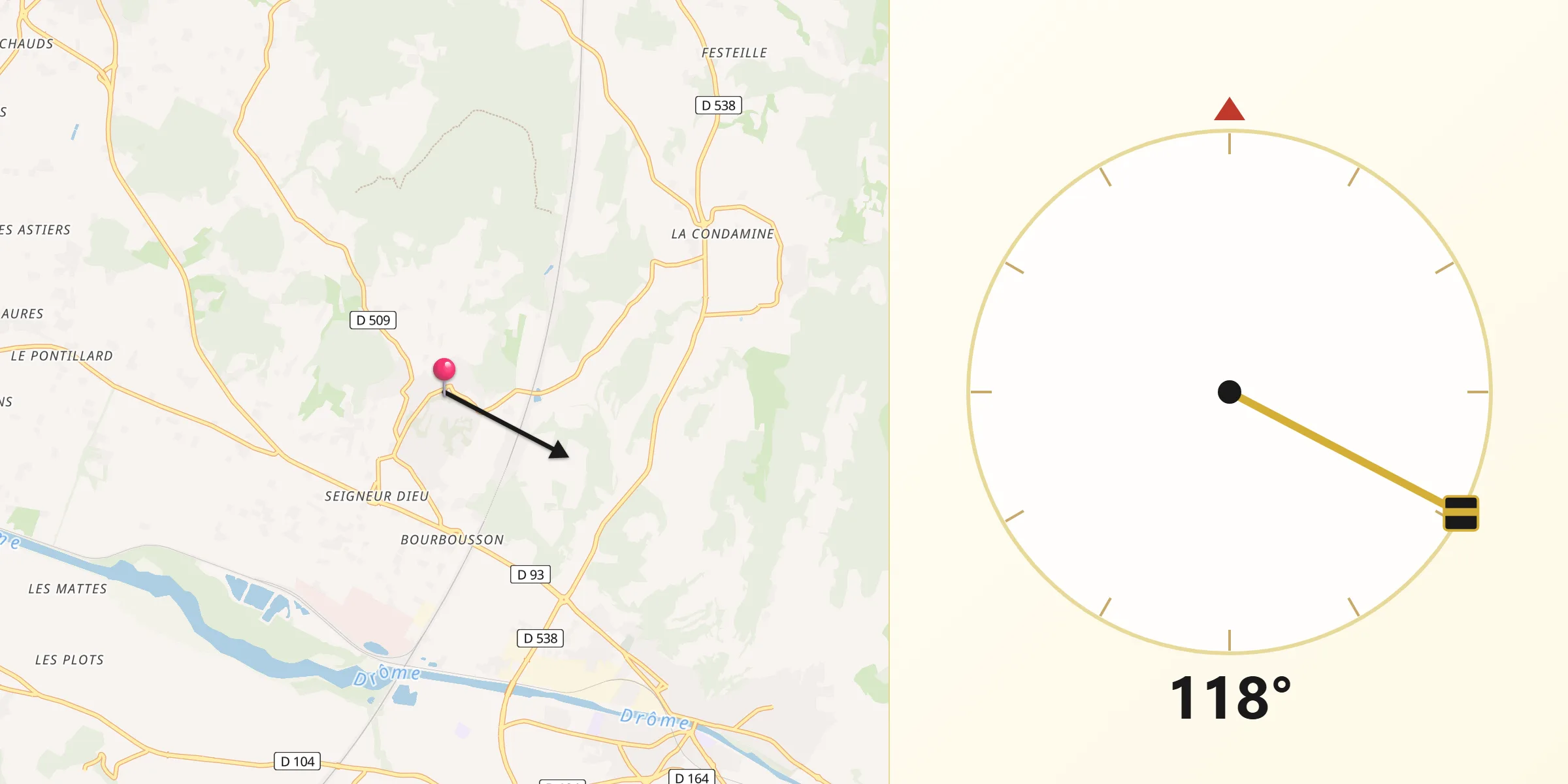 Direction vers la Qibla depuis Eurre