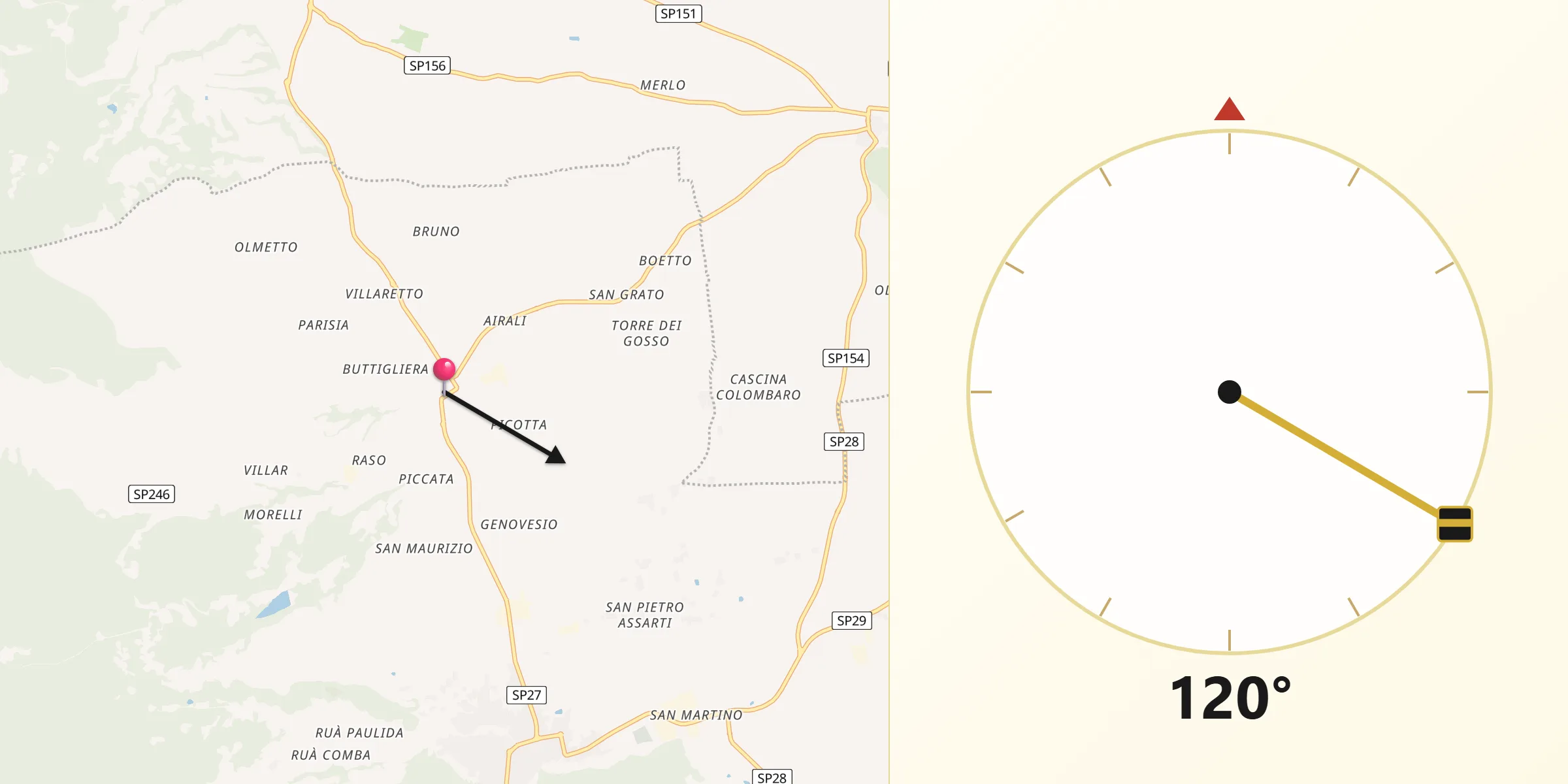 Direzione della Qibla da Bagnolo Piemonte