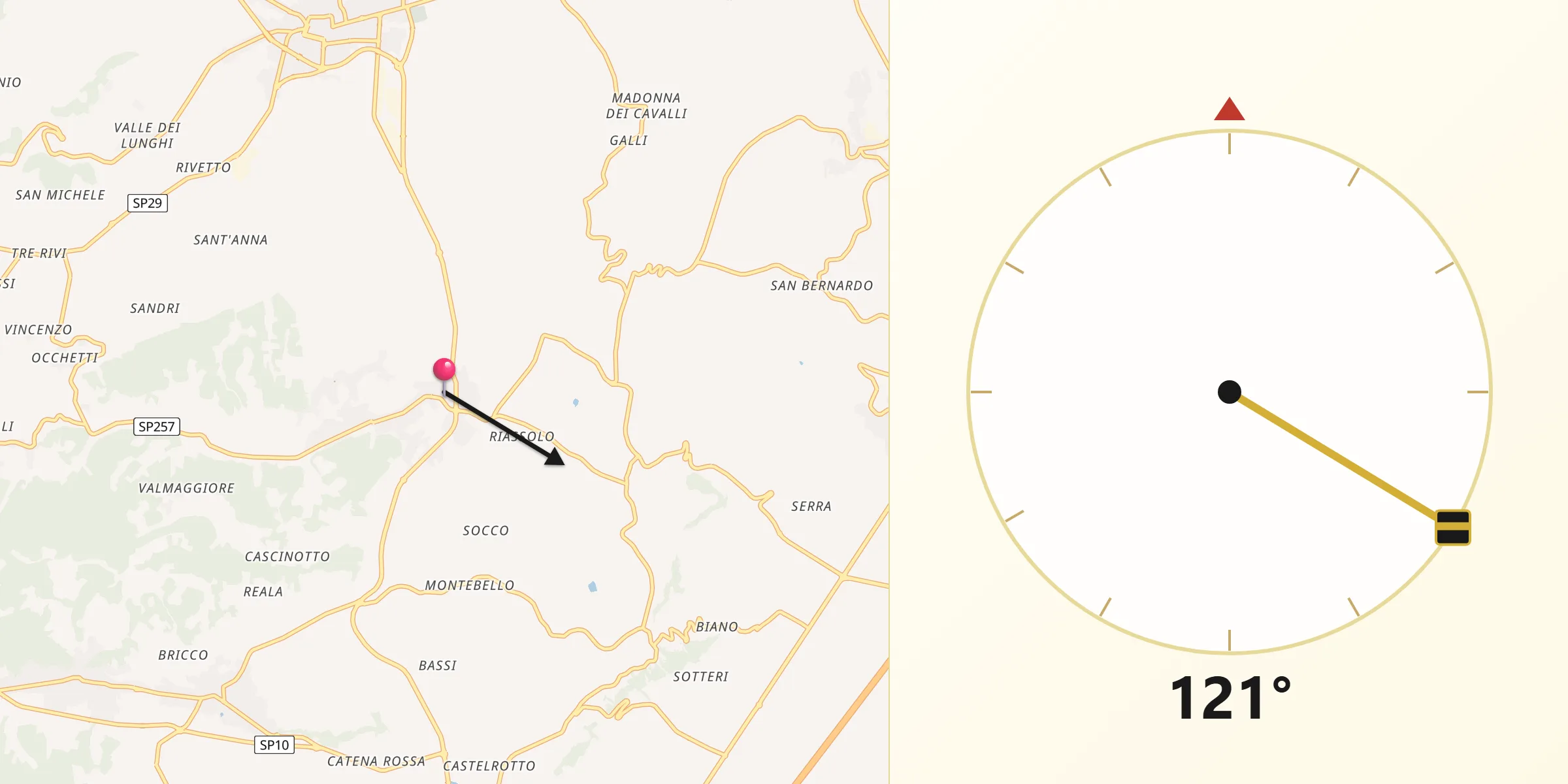 Direzione della Qibla da Vezza d'Alba