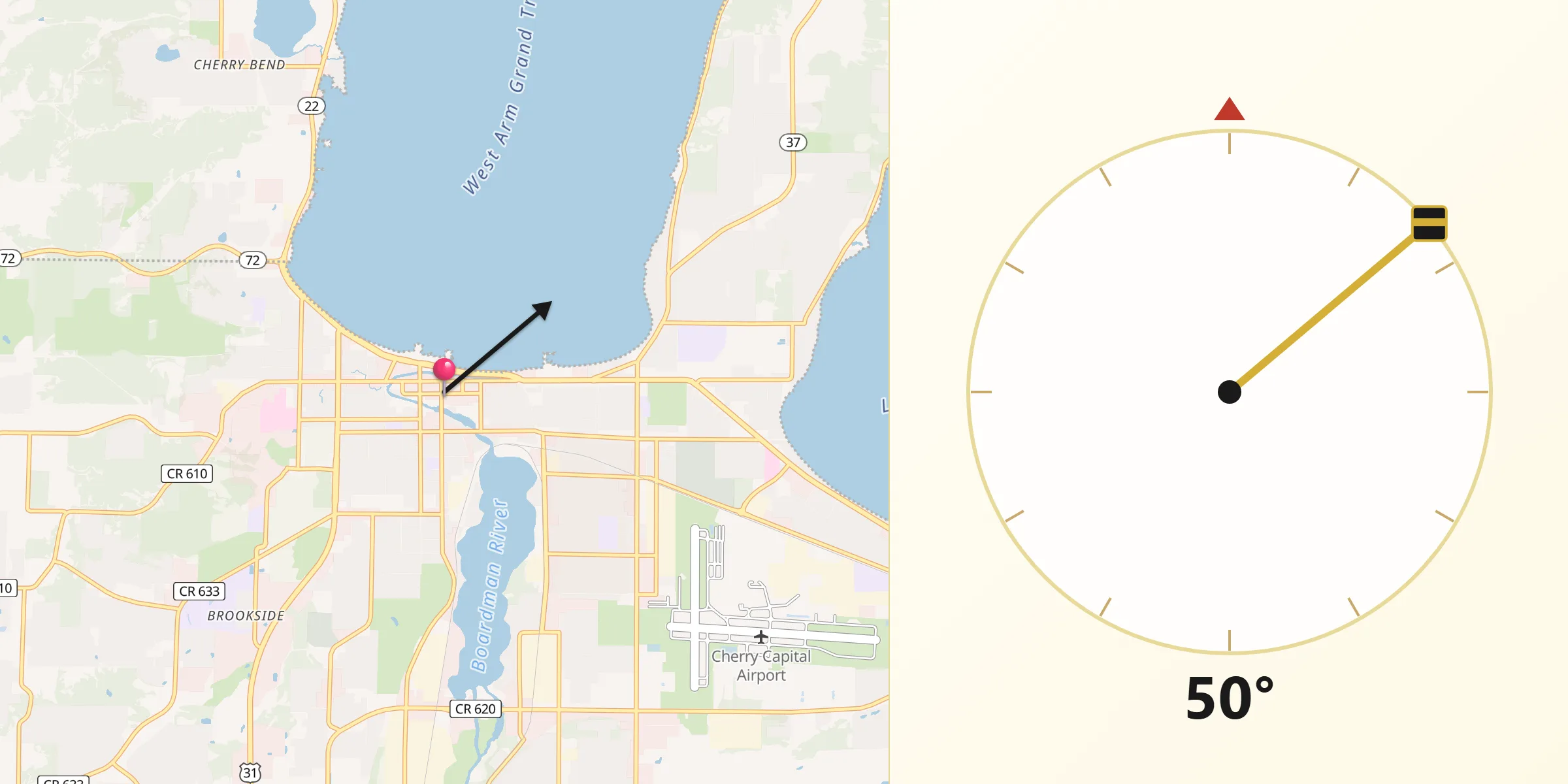 Qibla Direction from Traverse City