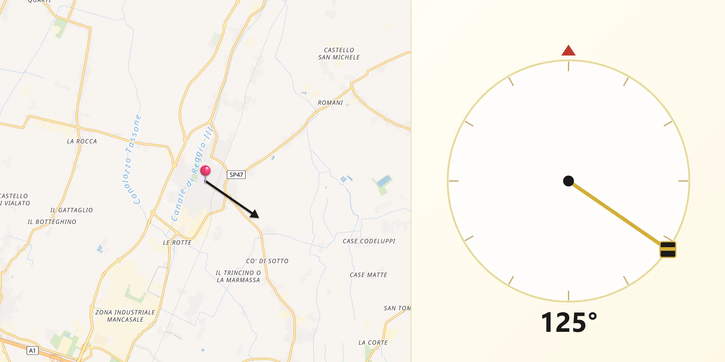 Direzione della Qibla da Bagnolo in Piano