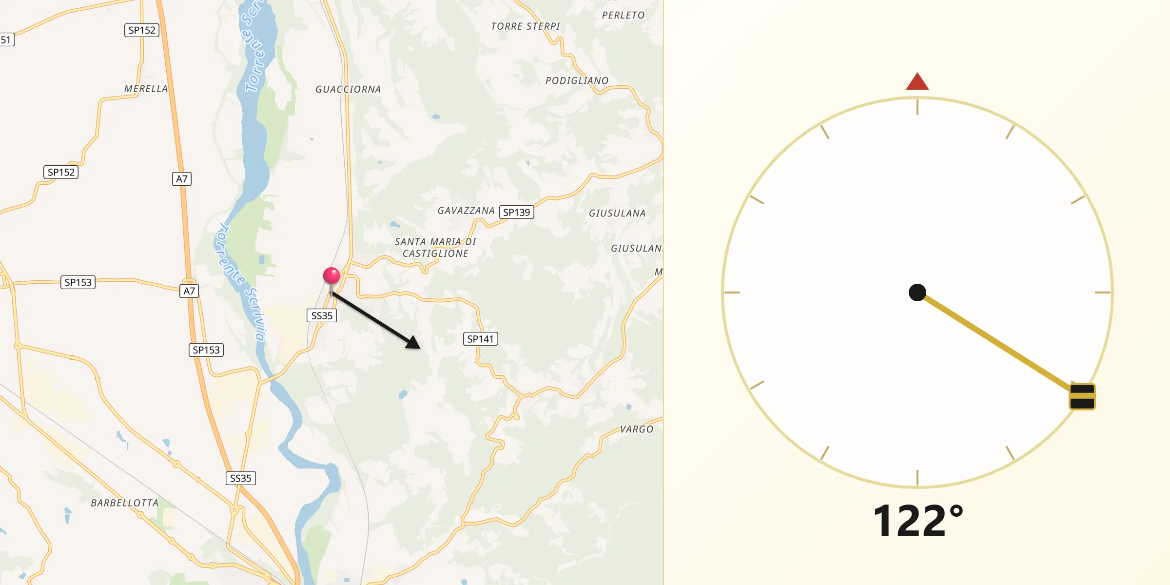 Direzione della Qibla da Cassano Spinola