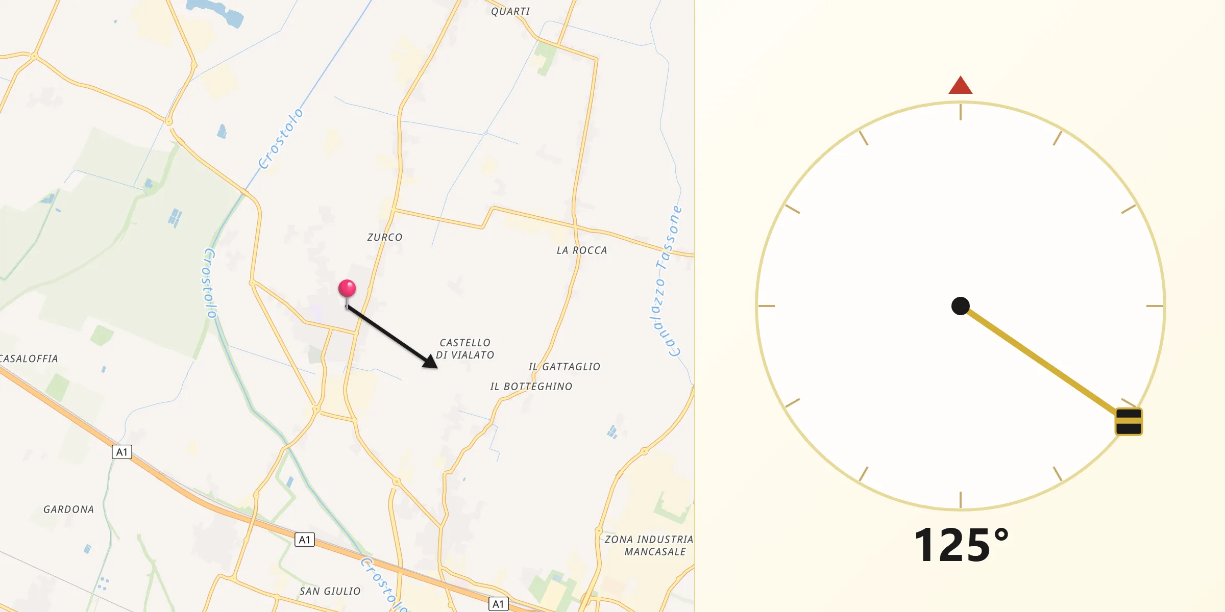 Direzione della Qibla da Cadelbosco di Sopra