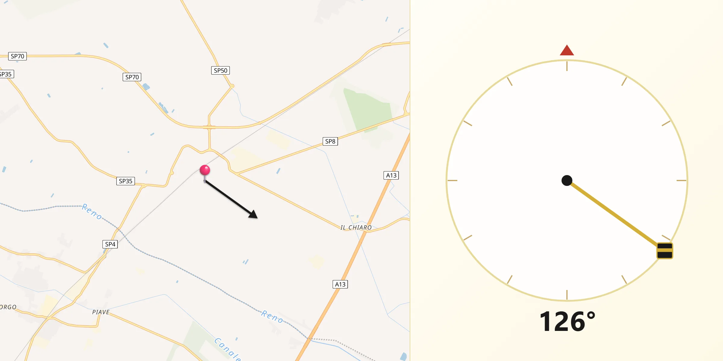 Direzione della Qibla da Poggio Renatico