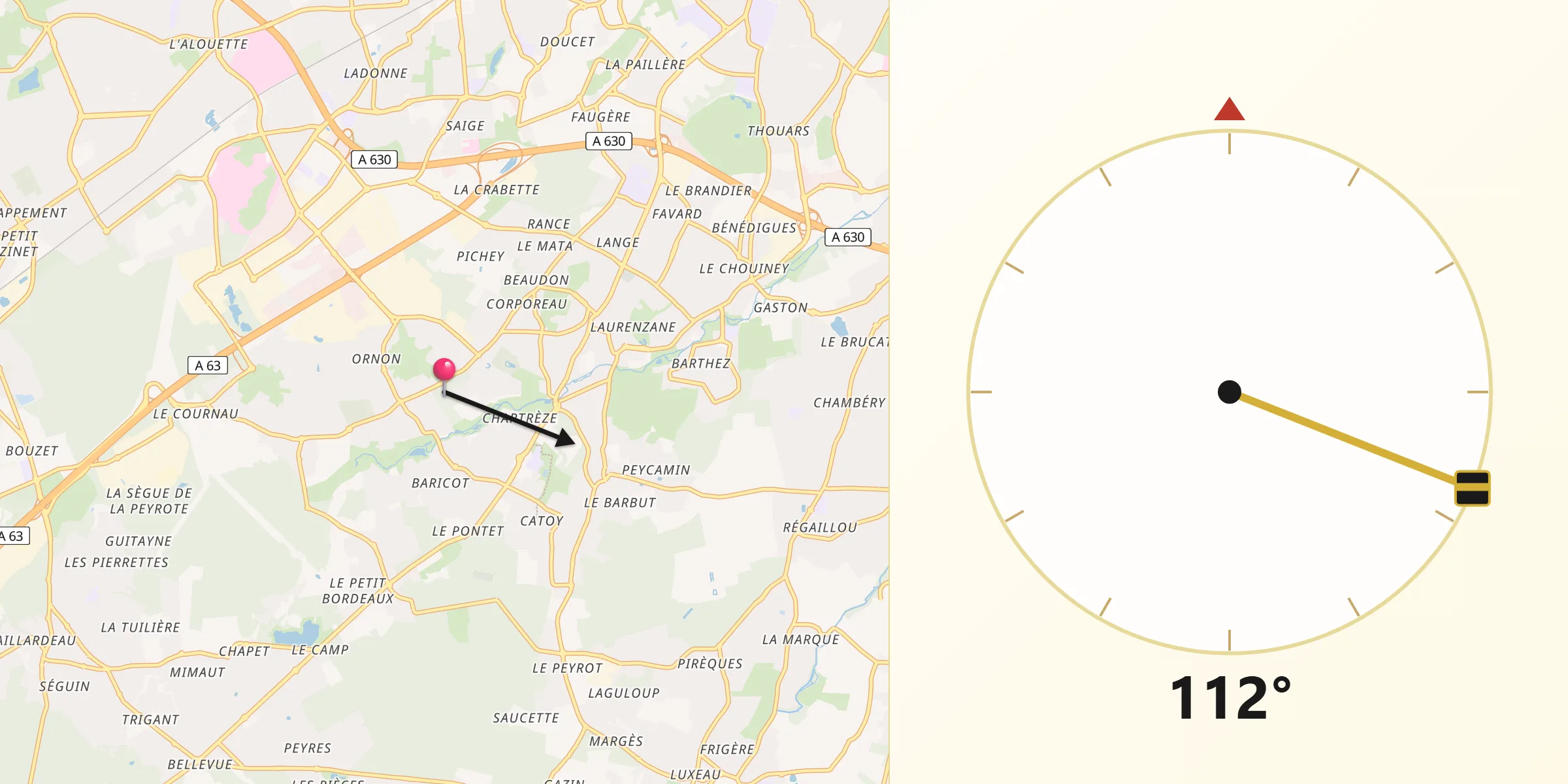 Direction vers la Qibla depuis Canéjan