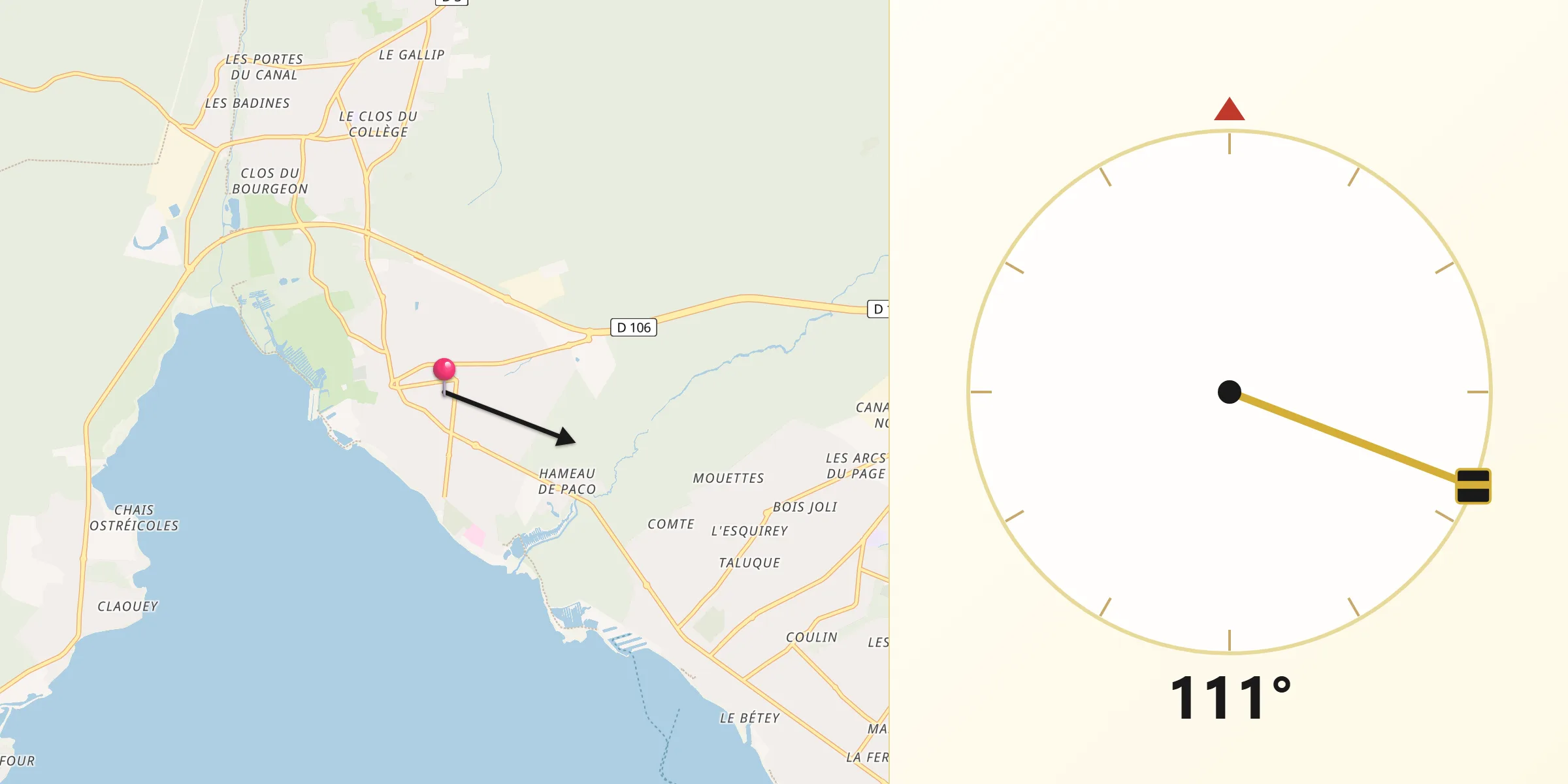 Direction vers la Qibla depuis Arès