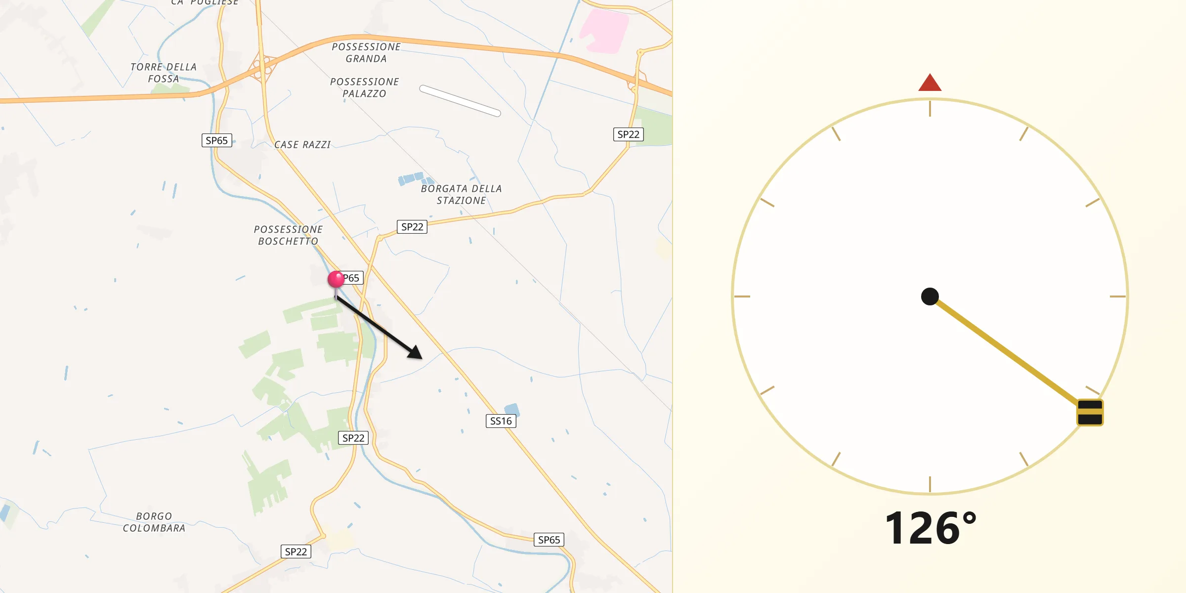 Direzione della Qibla da Gaibanella-Sant'Edigio