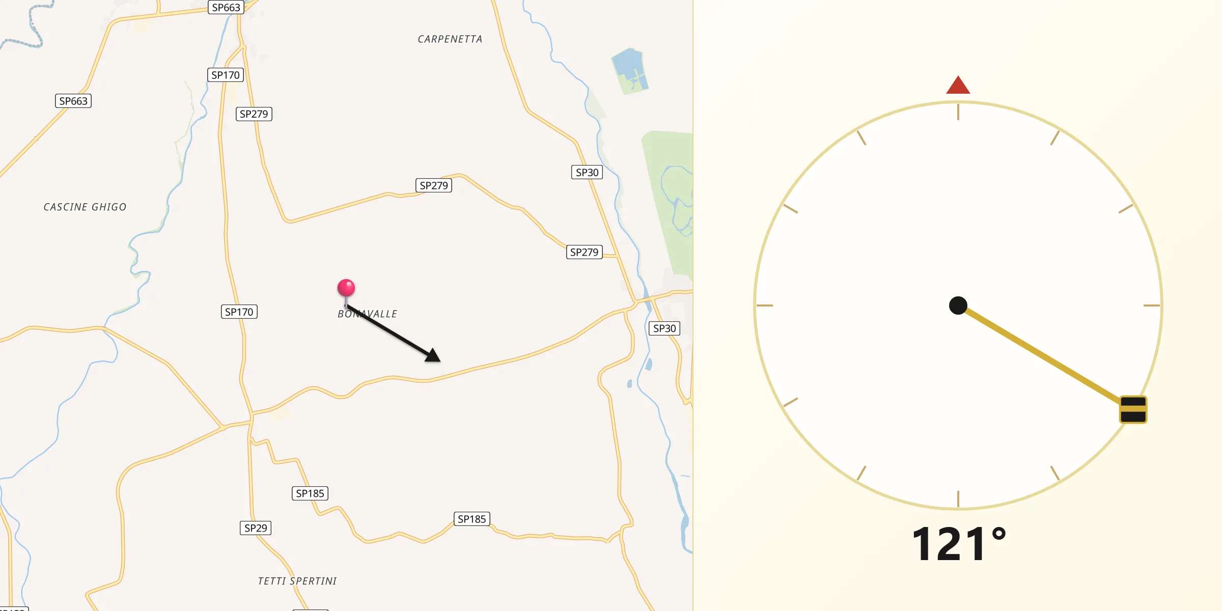 Direzione della Qibla da Piobesi Torinese