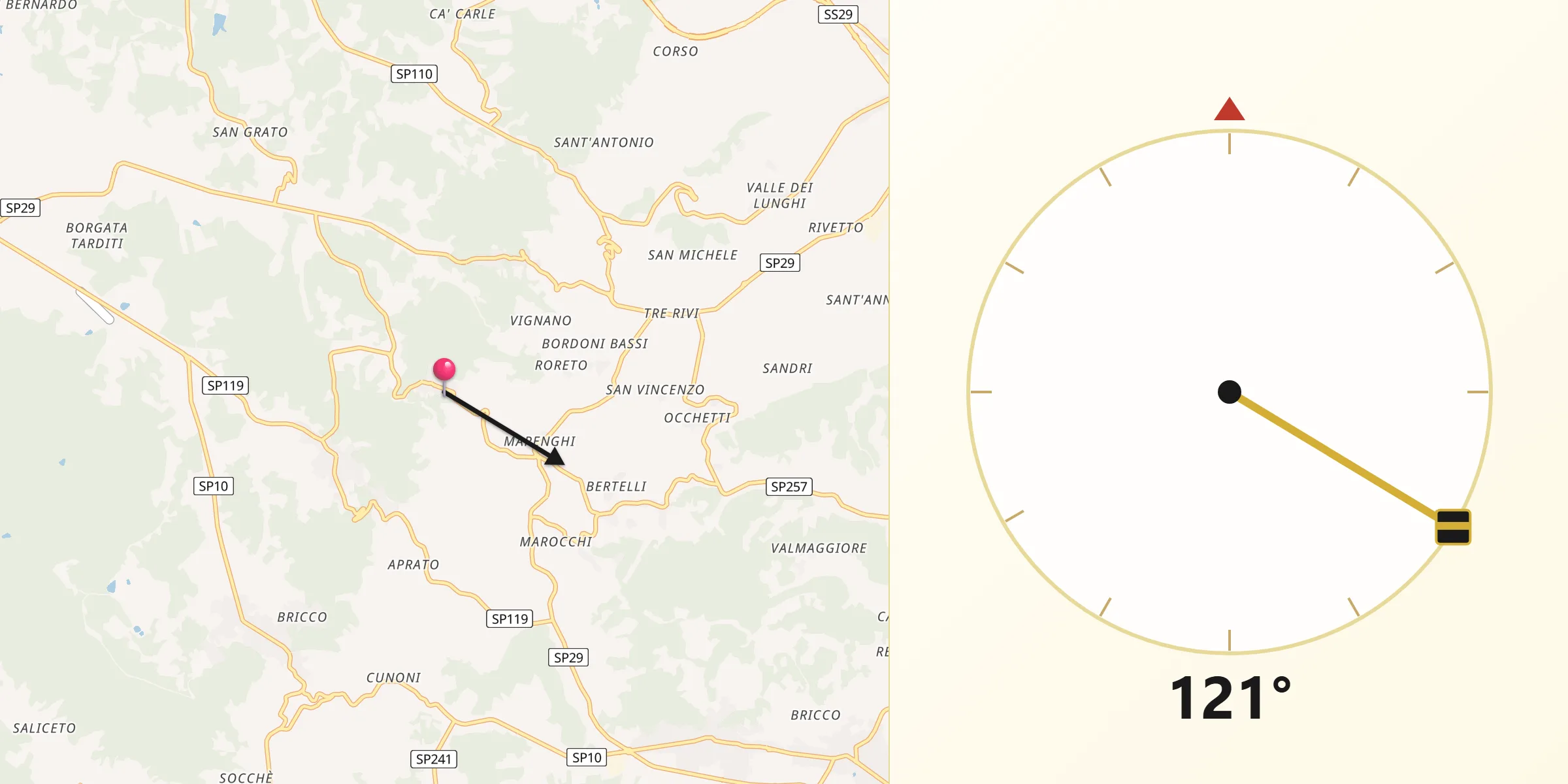 Direzione della Qibla da Montaldo Roero