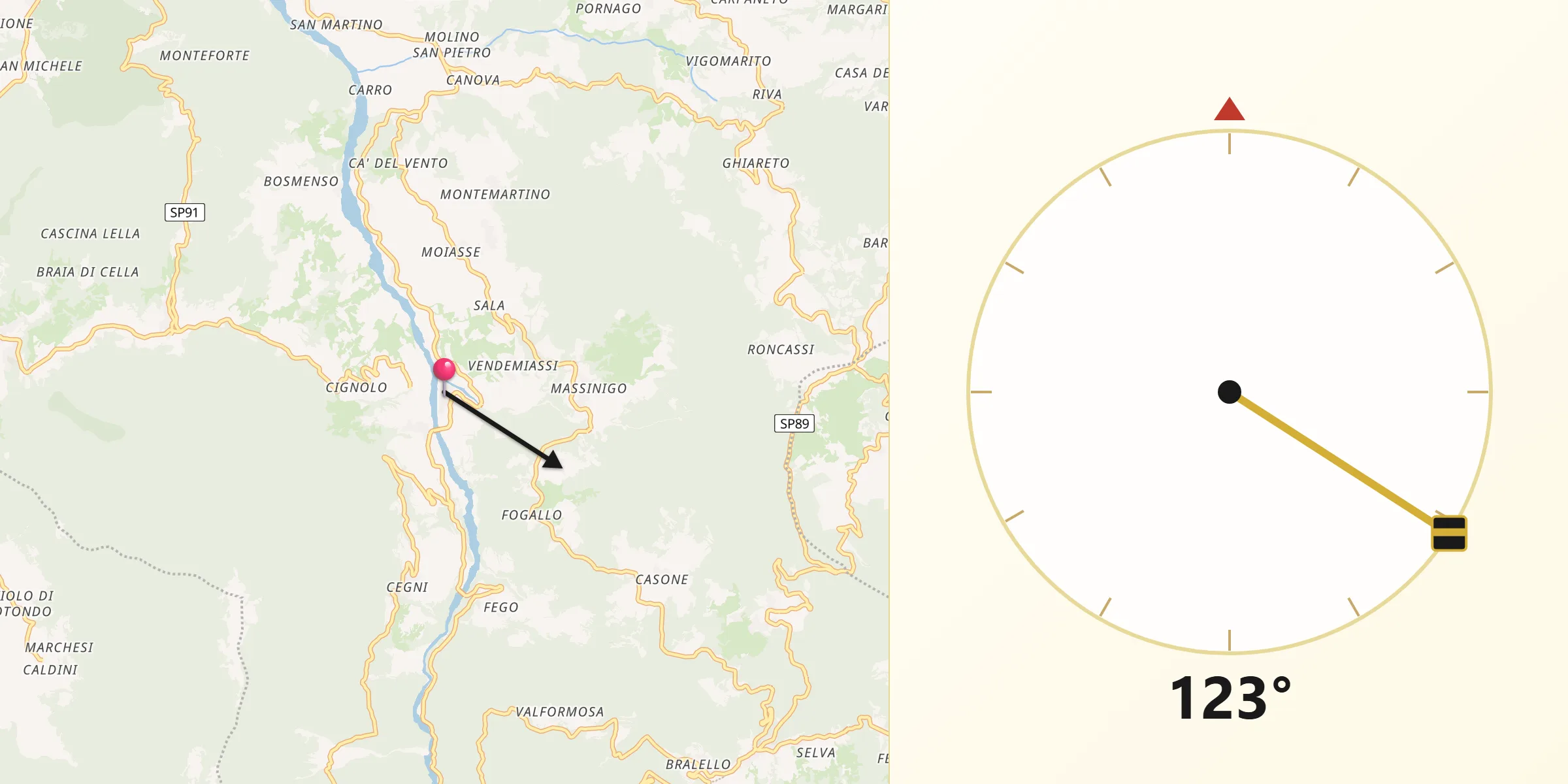 Direzione della Qibla da Santa Margherita di Staffora