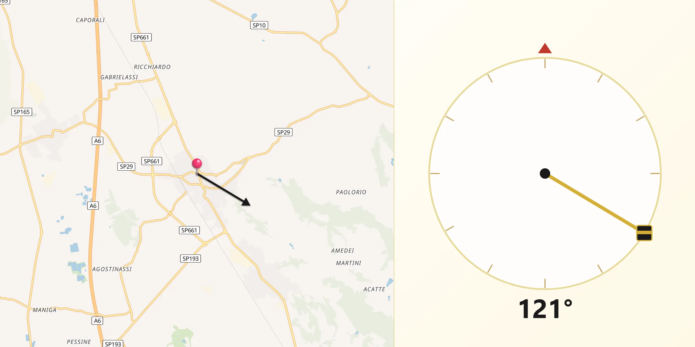 Direzione della Qibla da Sommariva del Bosco