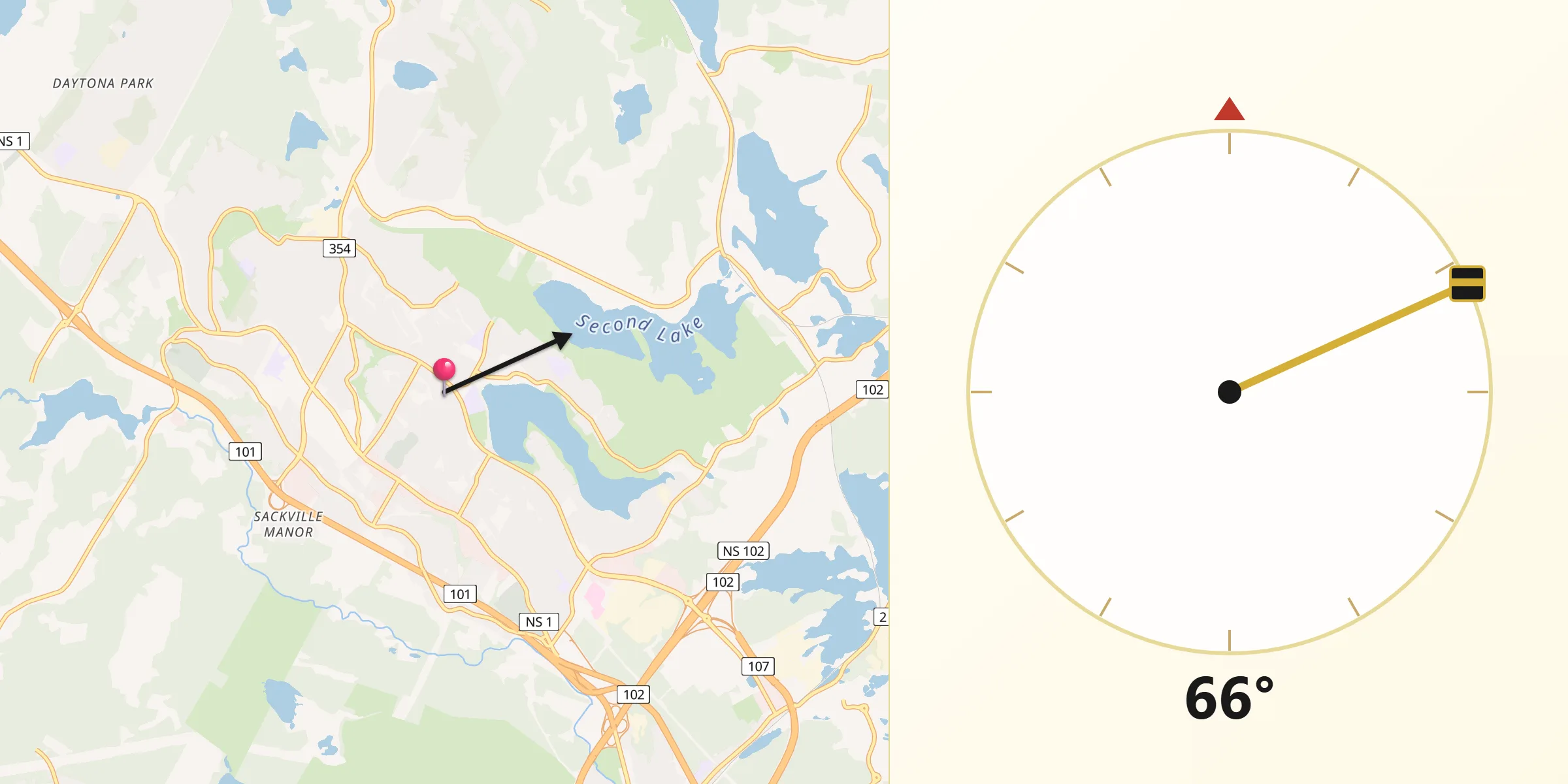 Qibla Direction from Lower Sackville