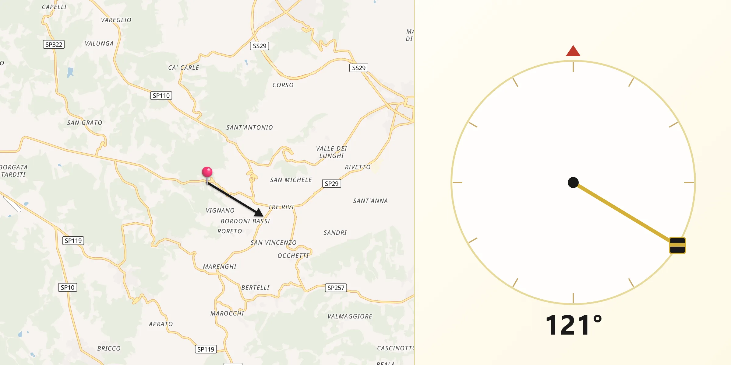 Direzione della Qibla da Monteu Roero