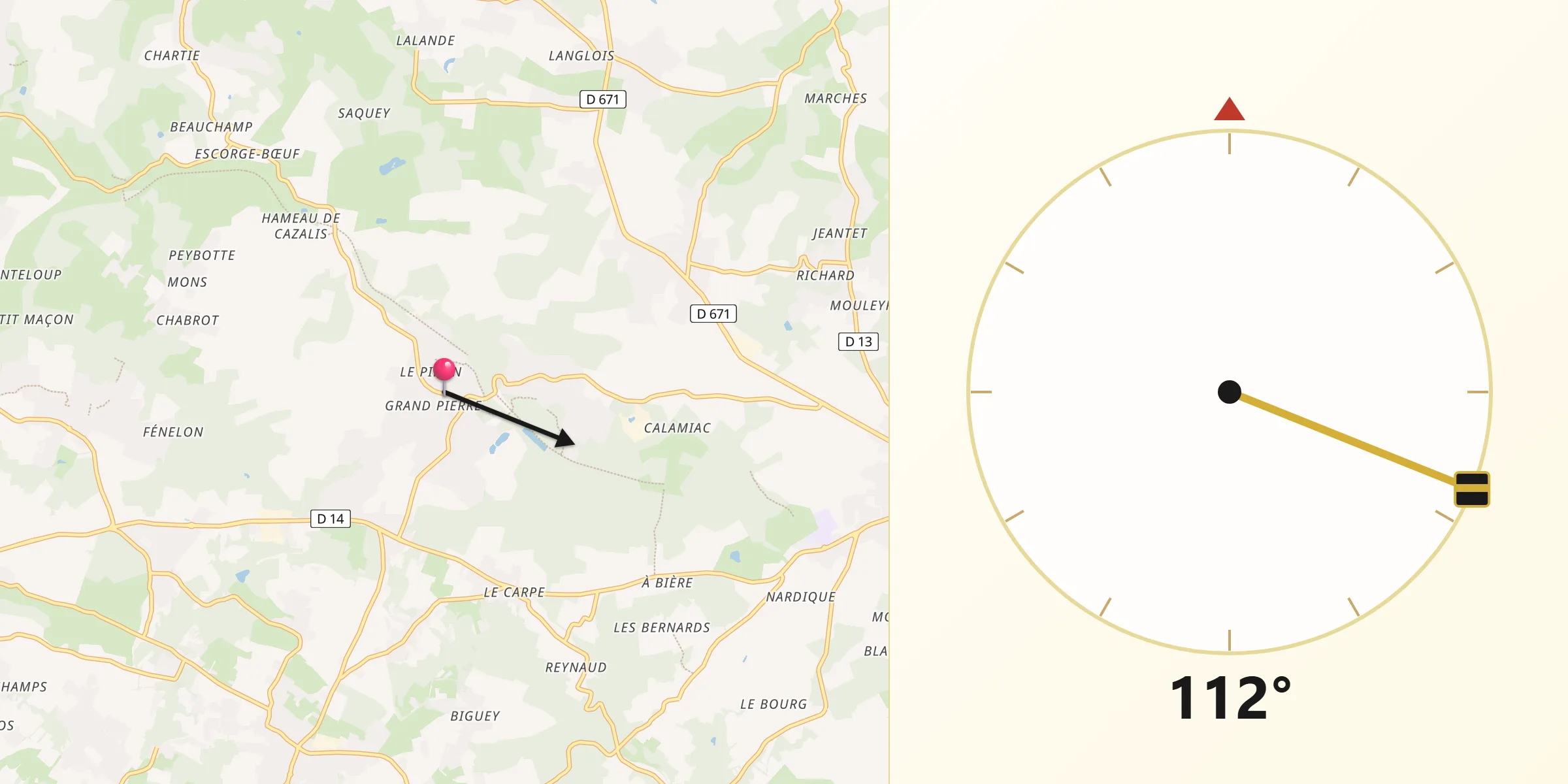 Direction vers la Qibla depuis Sadirac