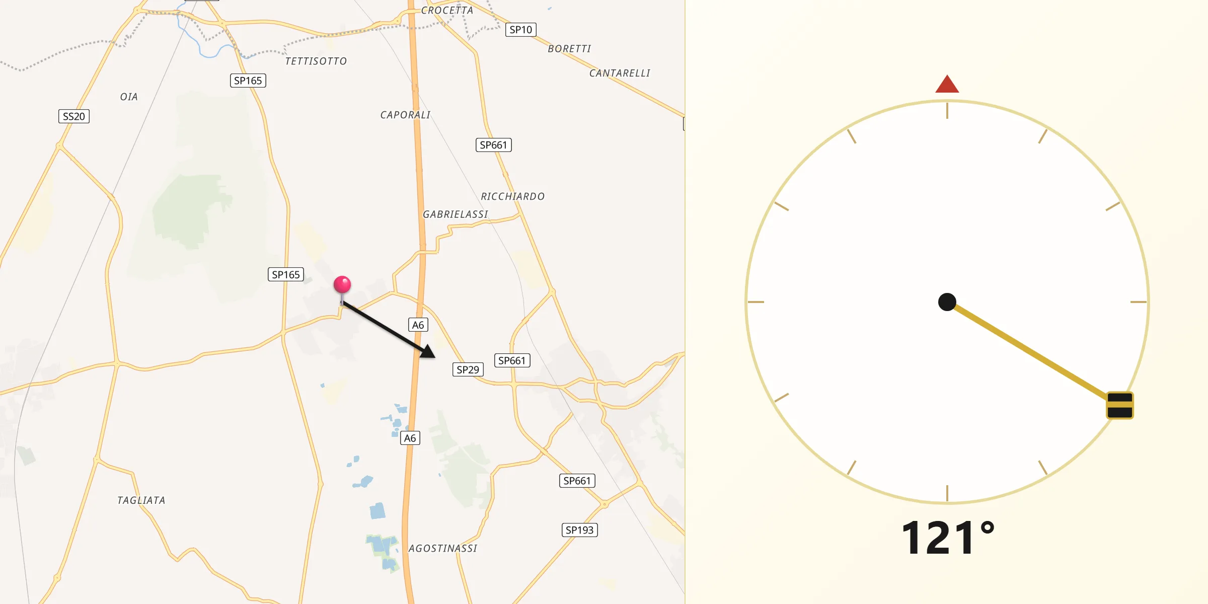 Direzione della Qibla da Caramagna Piemonte
