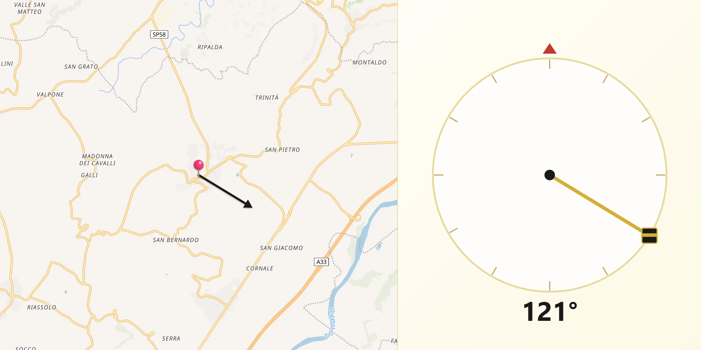 Direzione della Qibla da Priocca