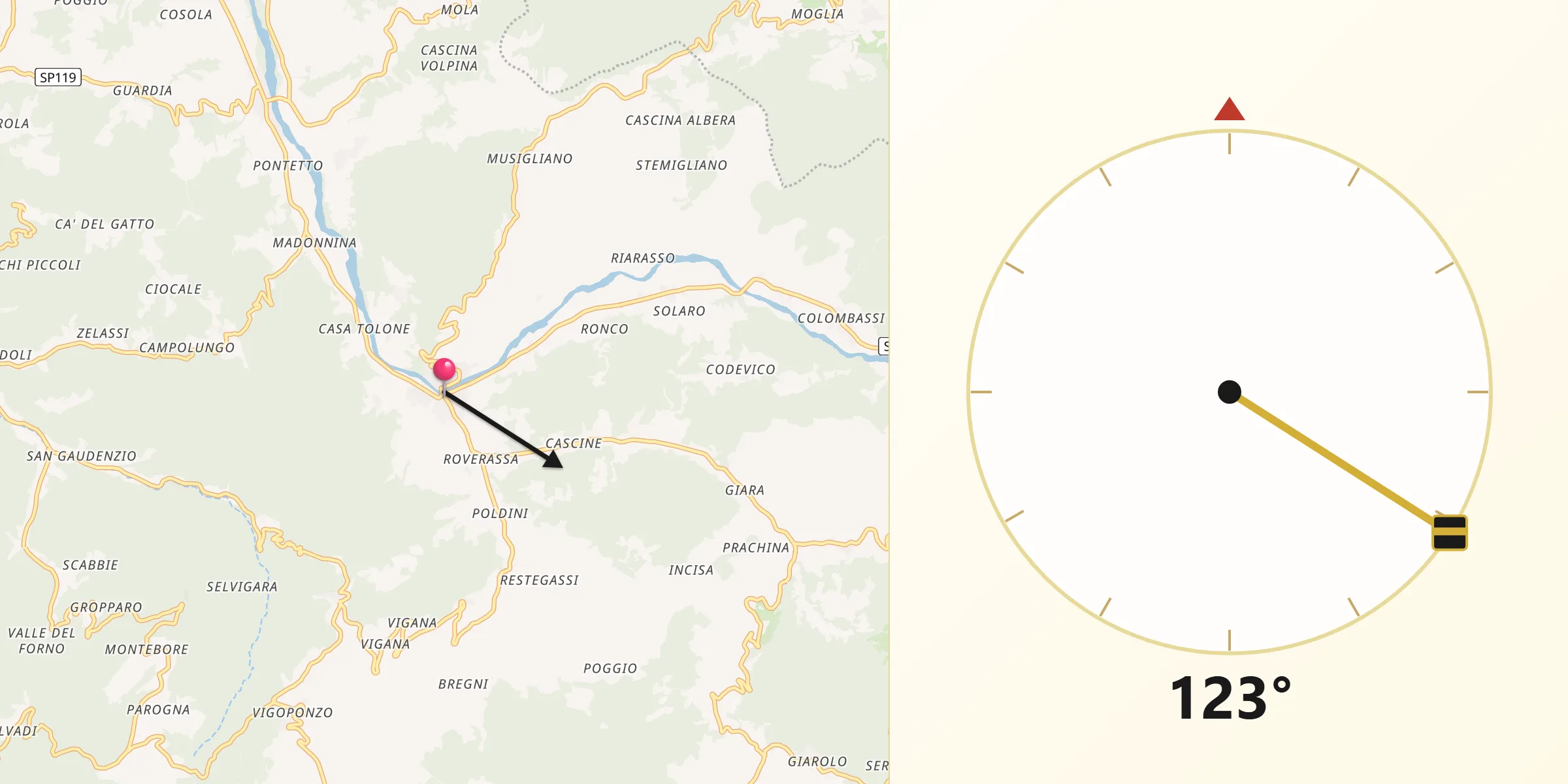 Direzione della Qibla da San Sebastiano Curone