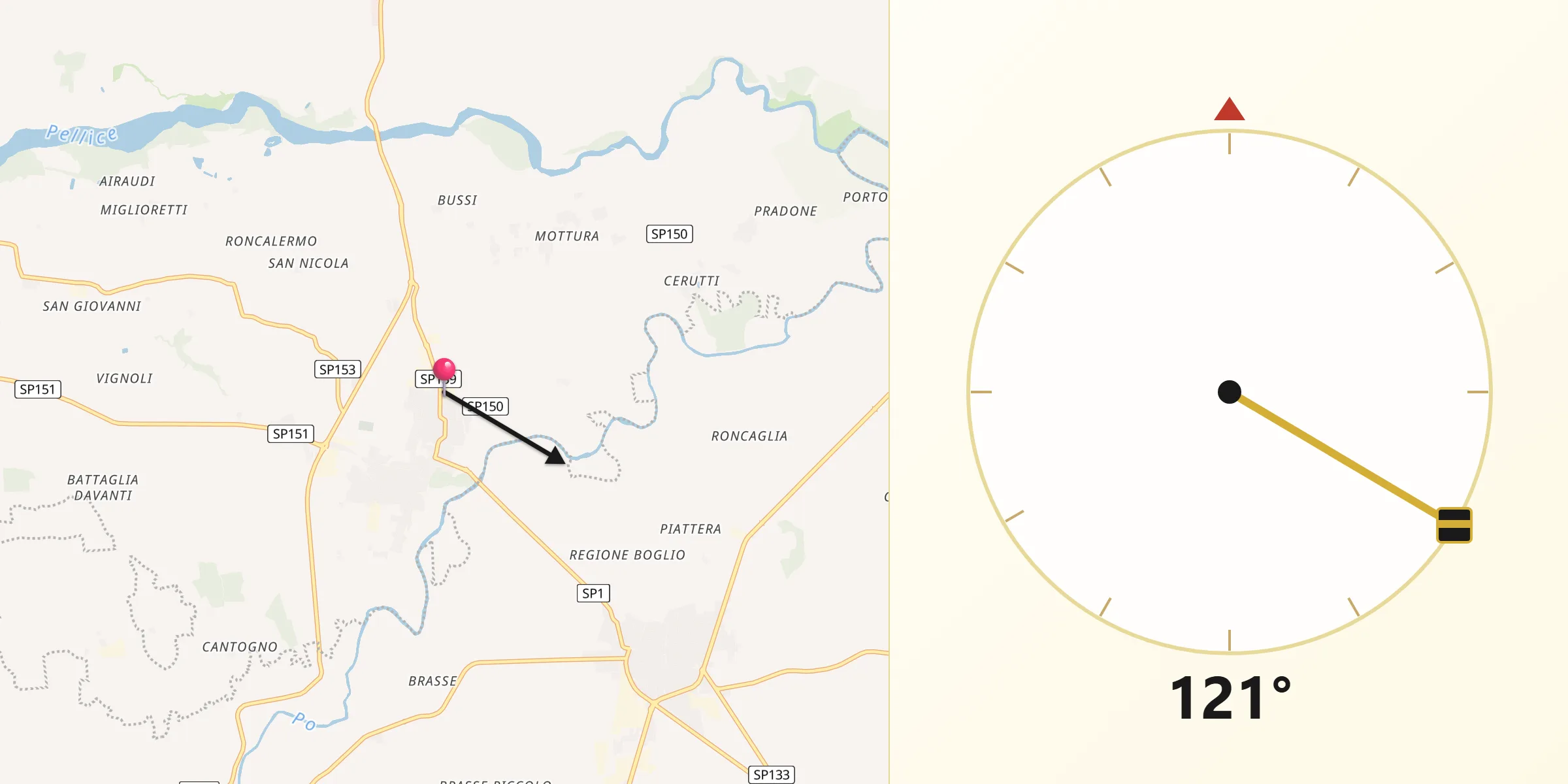 Direzione della Qibla da Villafranca Piemonte