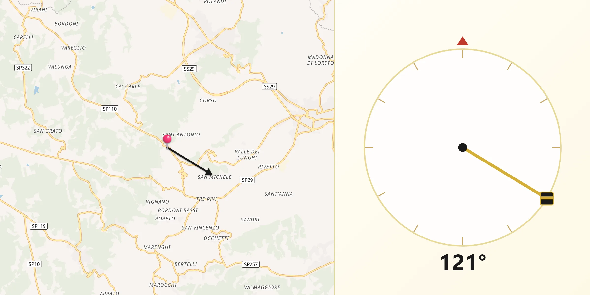 Direzione della Qibla da Santo Stefano Roero