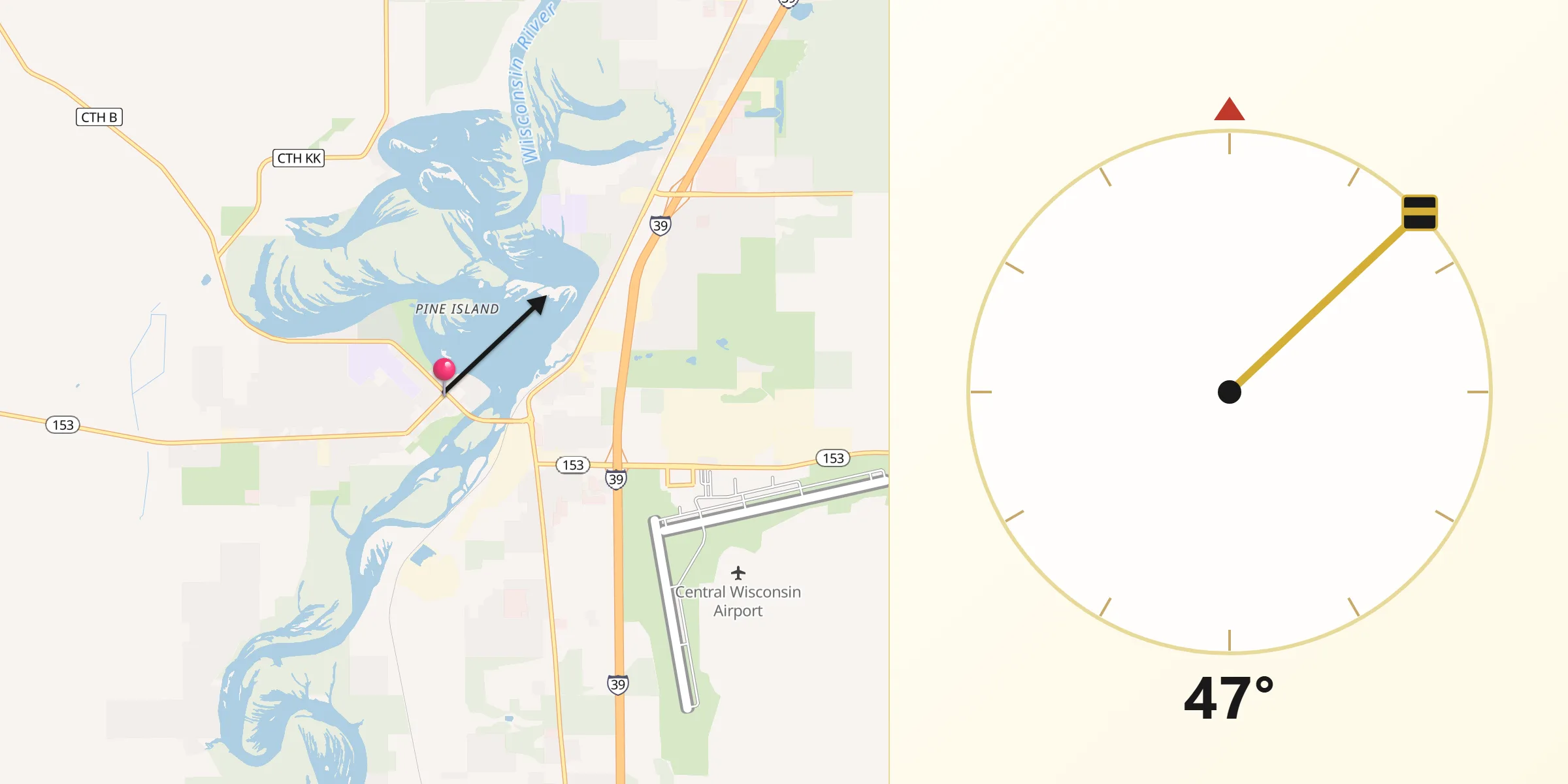 Qibla Direction from Mosinee