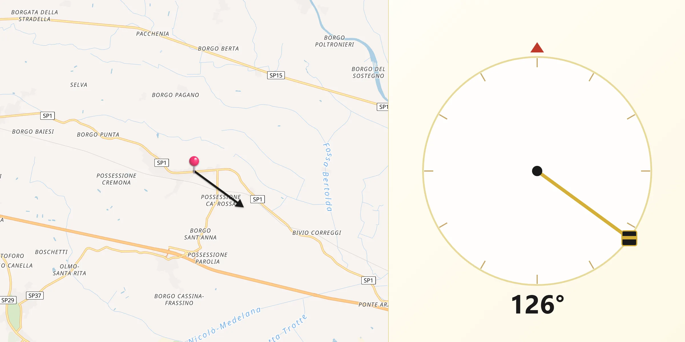 Direzione della Qibla da Masi-Torello