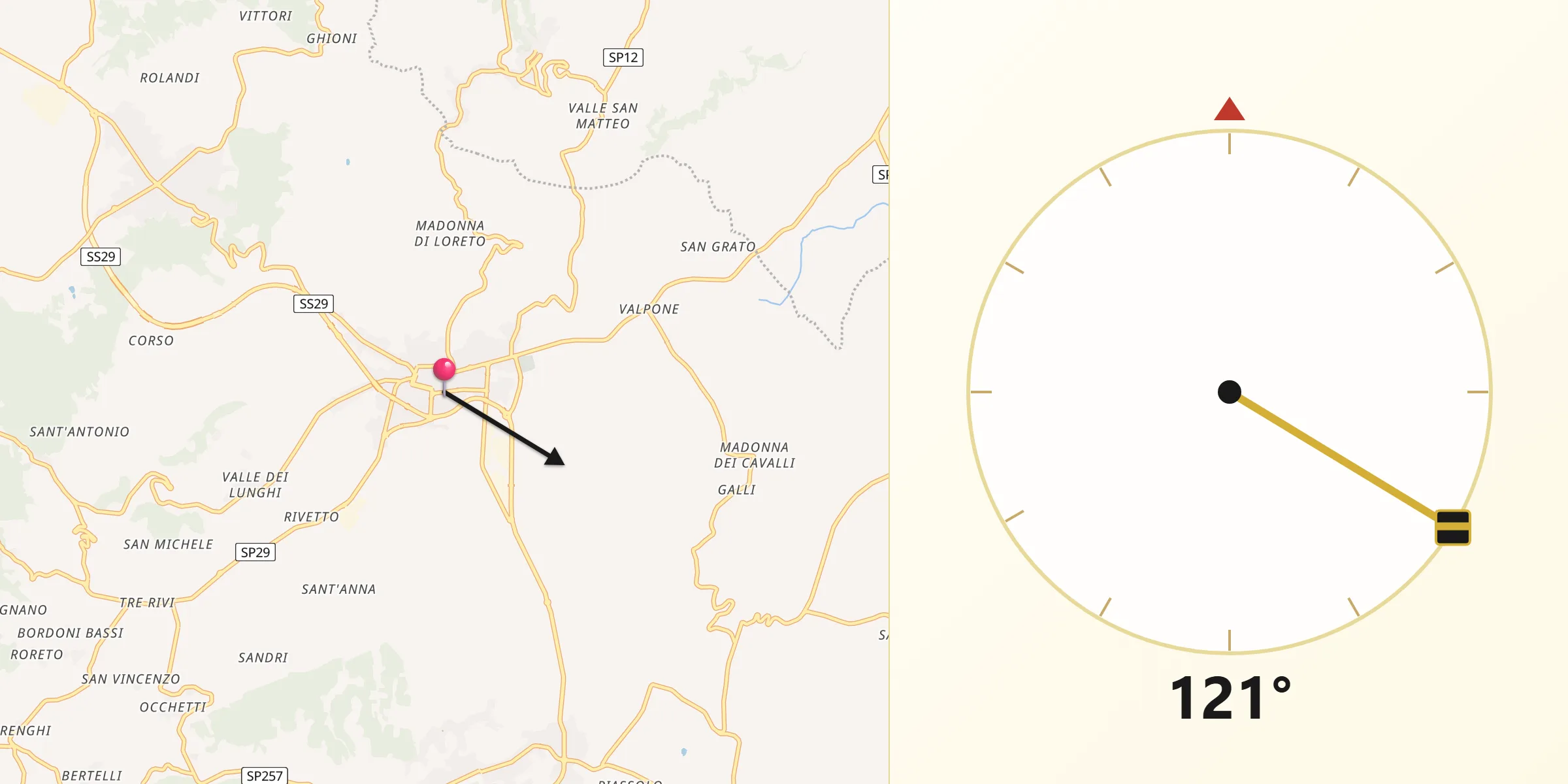 Direzione della Qibla da Canale