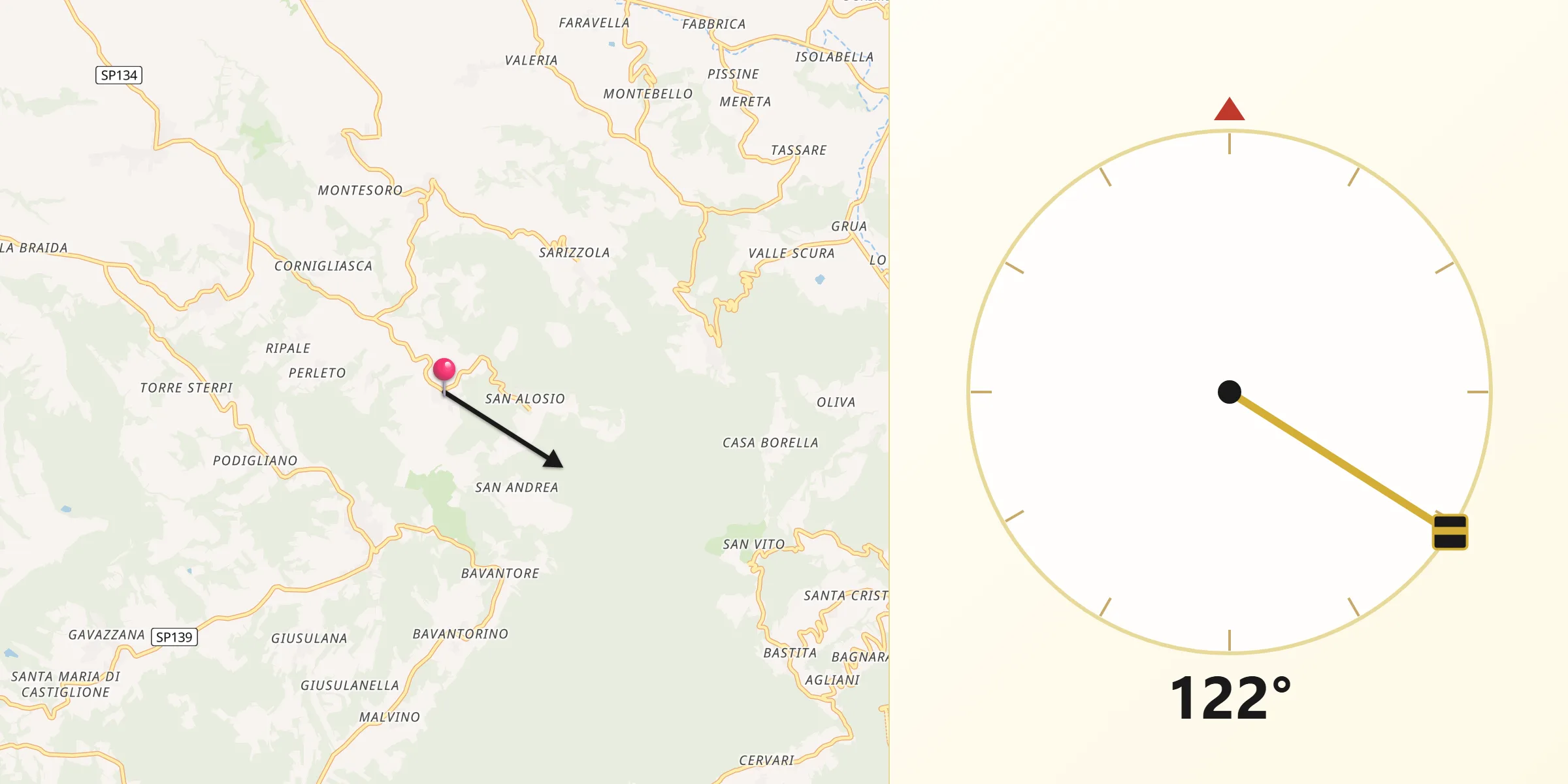 Direzione della Qibla da Castellania