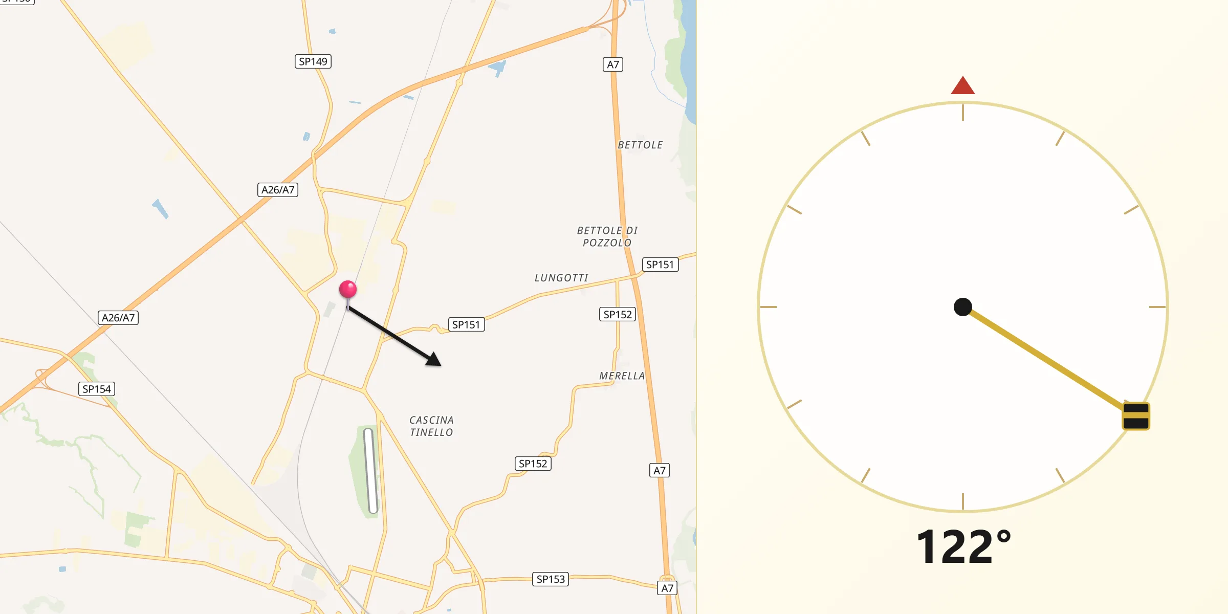 Direzione della Qibla da Pozzolo Formigaro