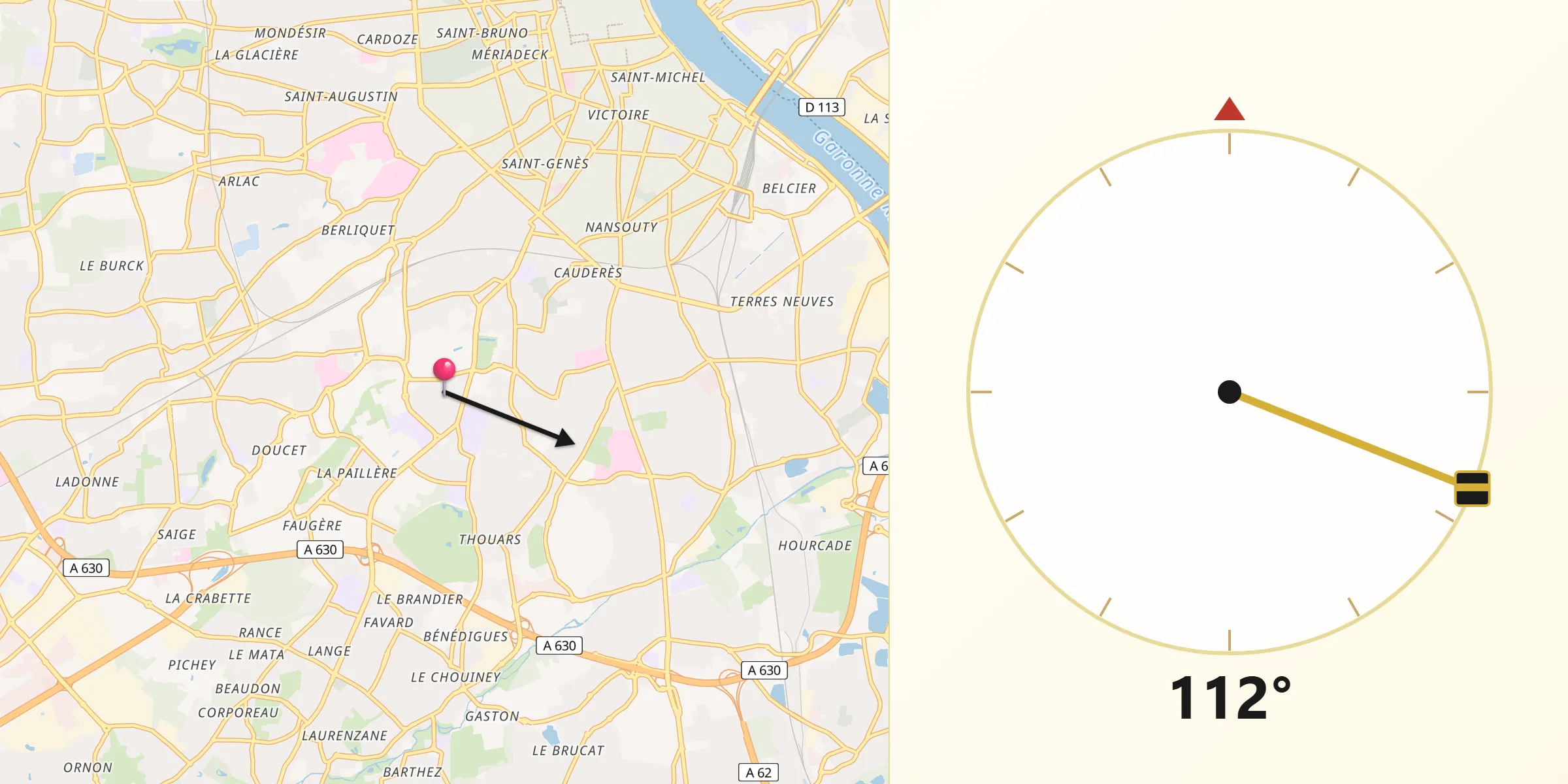 Direction vers la Qibla depuis Talence
