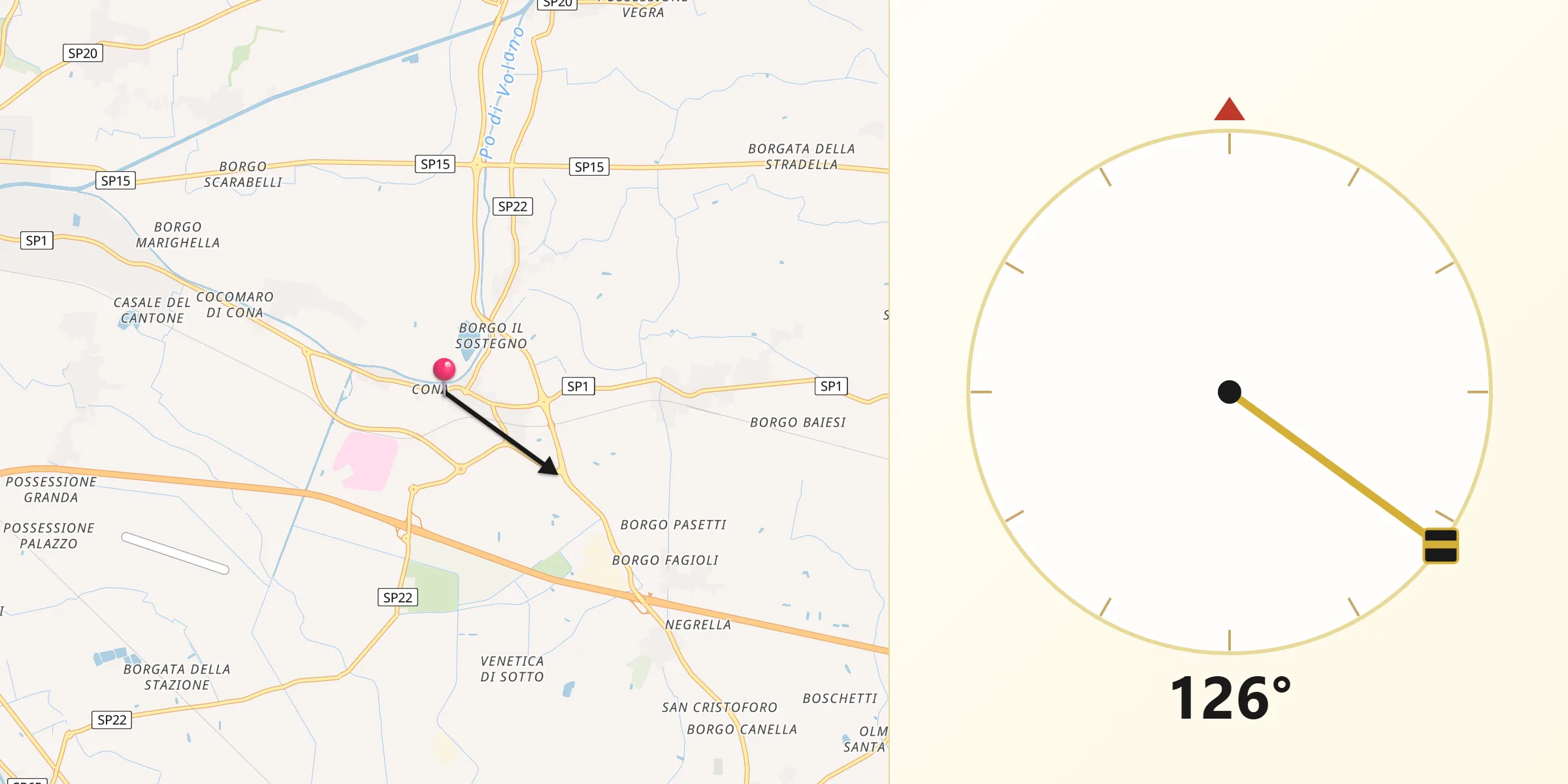 Direzione della Qibla da Cona